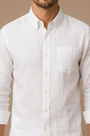 Ivory White Round Pocket Linen Shirt