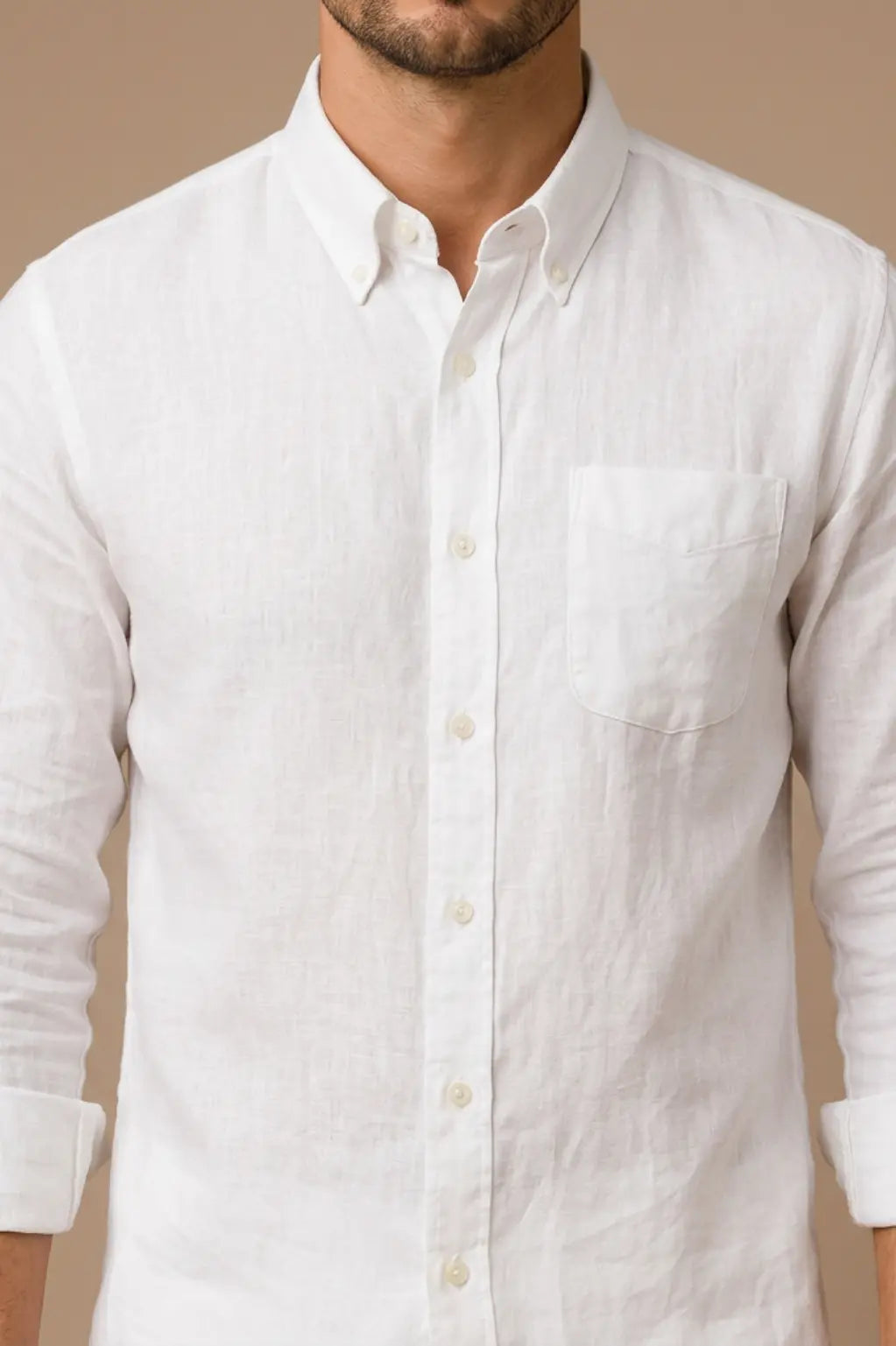 Ivory White Round Pocket Linen Shirt