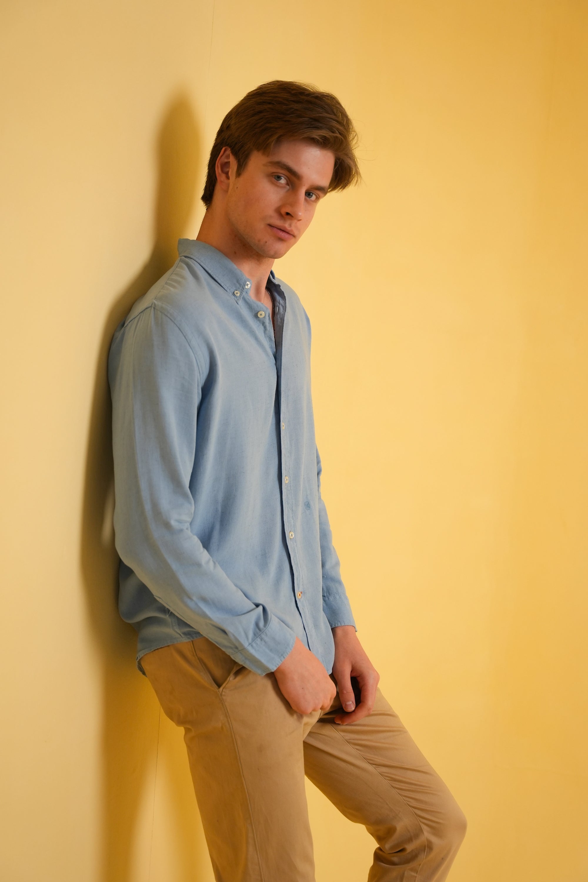 Powder Blue Garment Dyed Linen Shirt