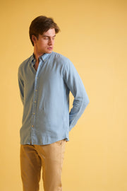 Powder Blue Garment Dyed Linen Shirt