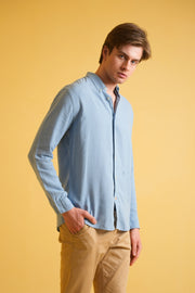 Powder Blue Garment Dyed Linen Shirt