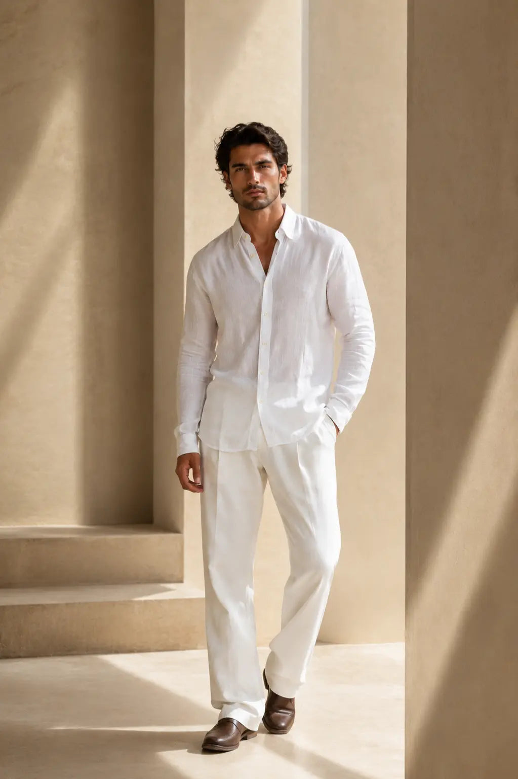 Ivory Ecru Linen Shirt