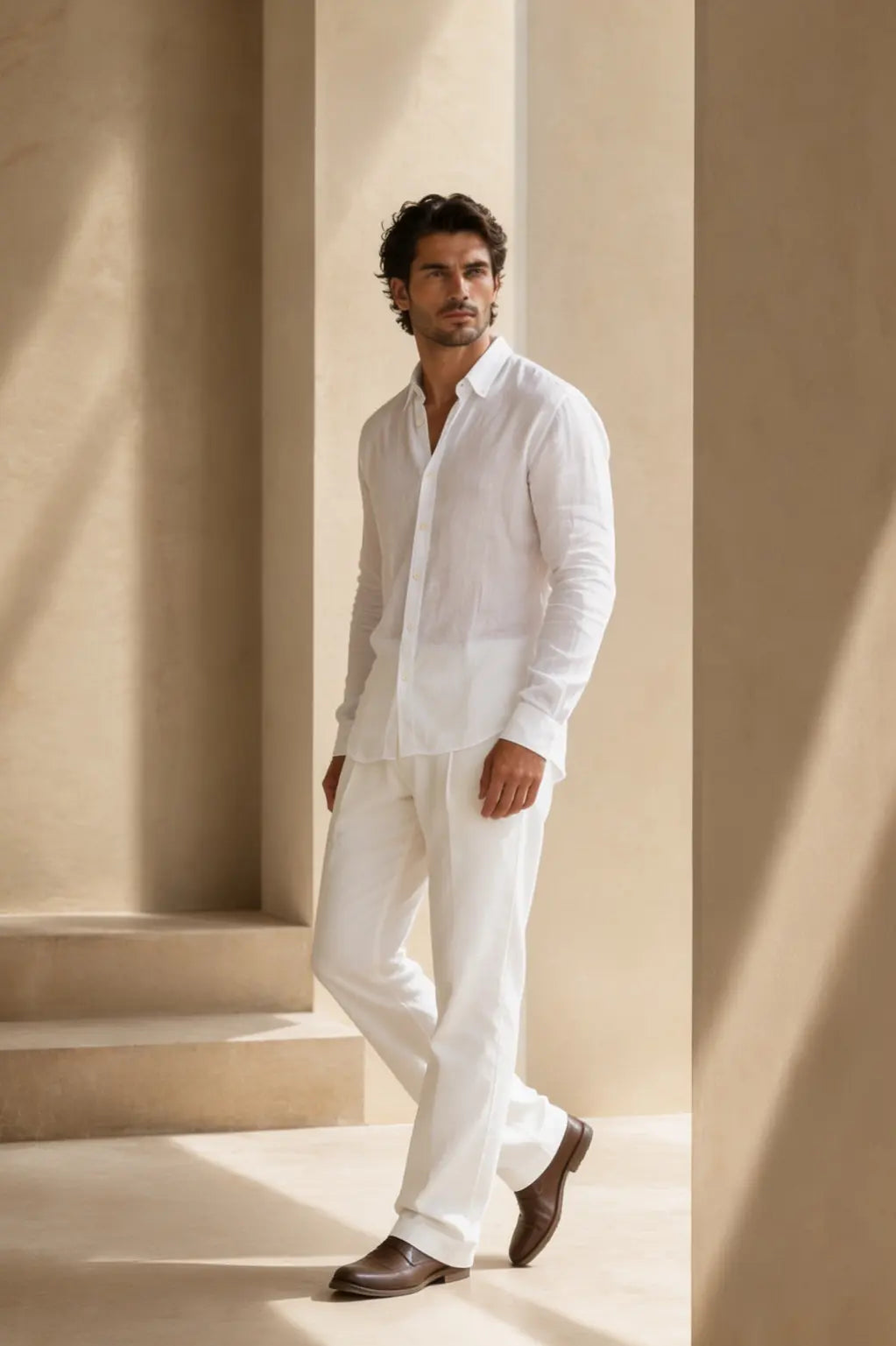 Ivory Ecru Linen Shirt