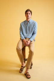 Powder Blue Garment Dyed Linen Shirt