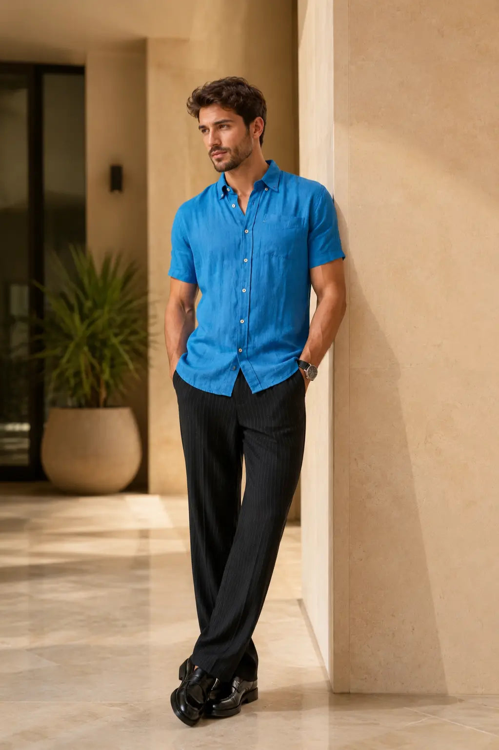 Azure Crest Linen Shirt