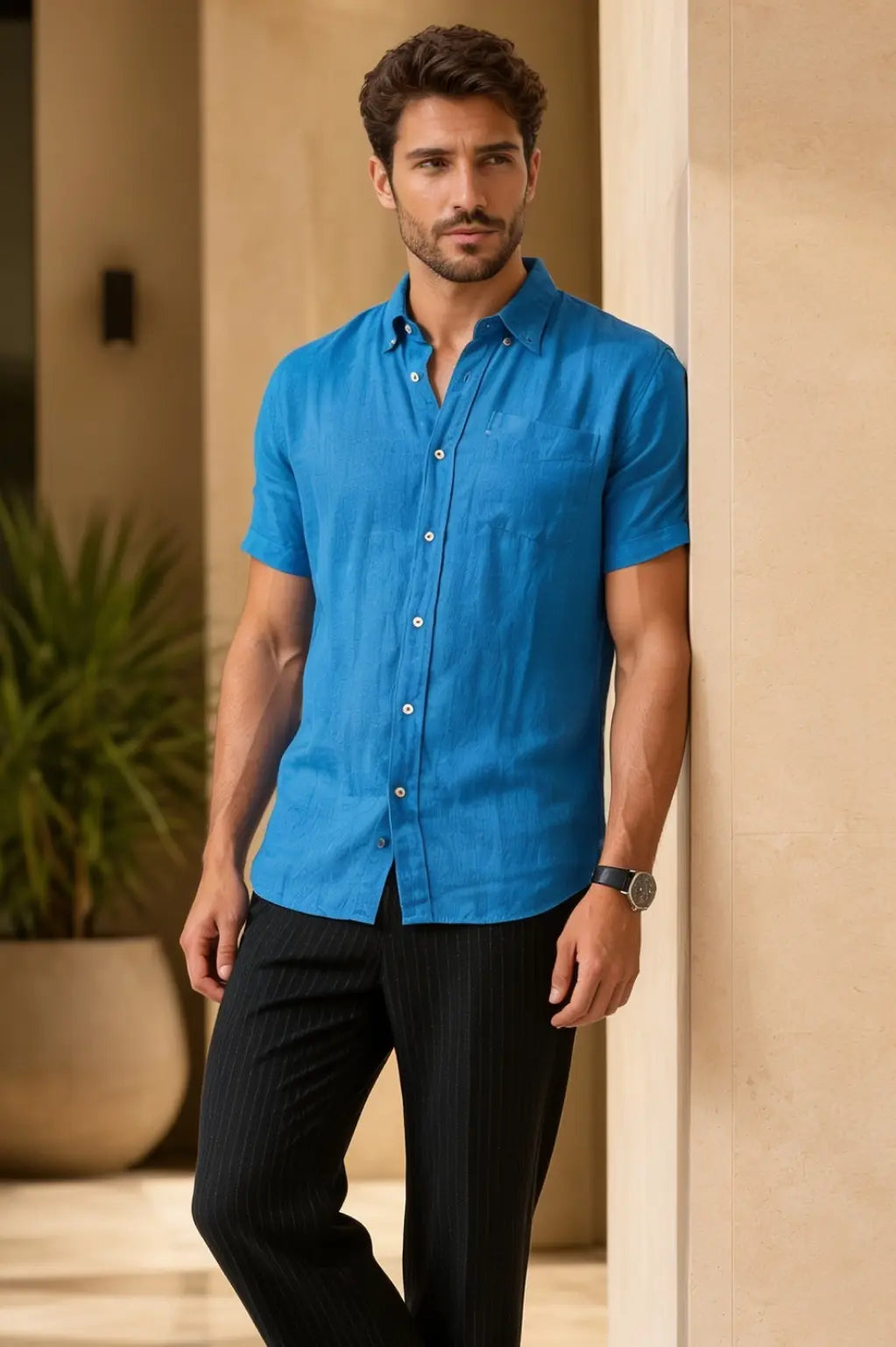 Azure Crest Linen Shirt
