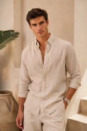 Soft Apricot Stripe Linen Shirt