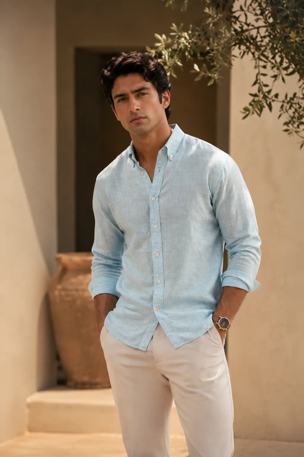 Ice Blue Linen Shirt