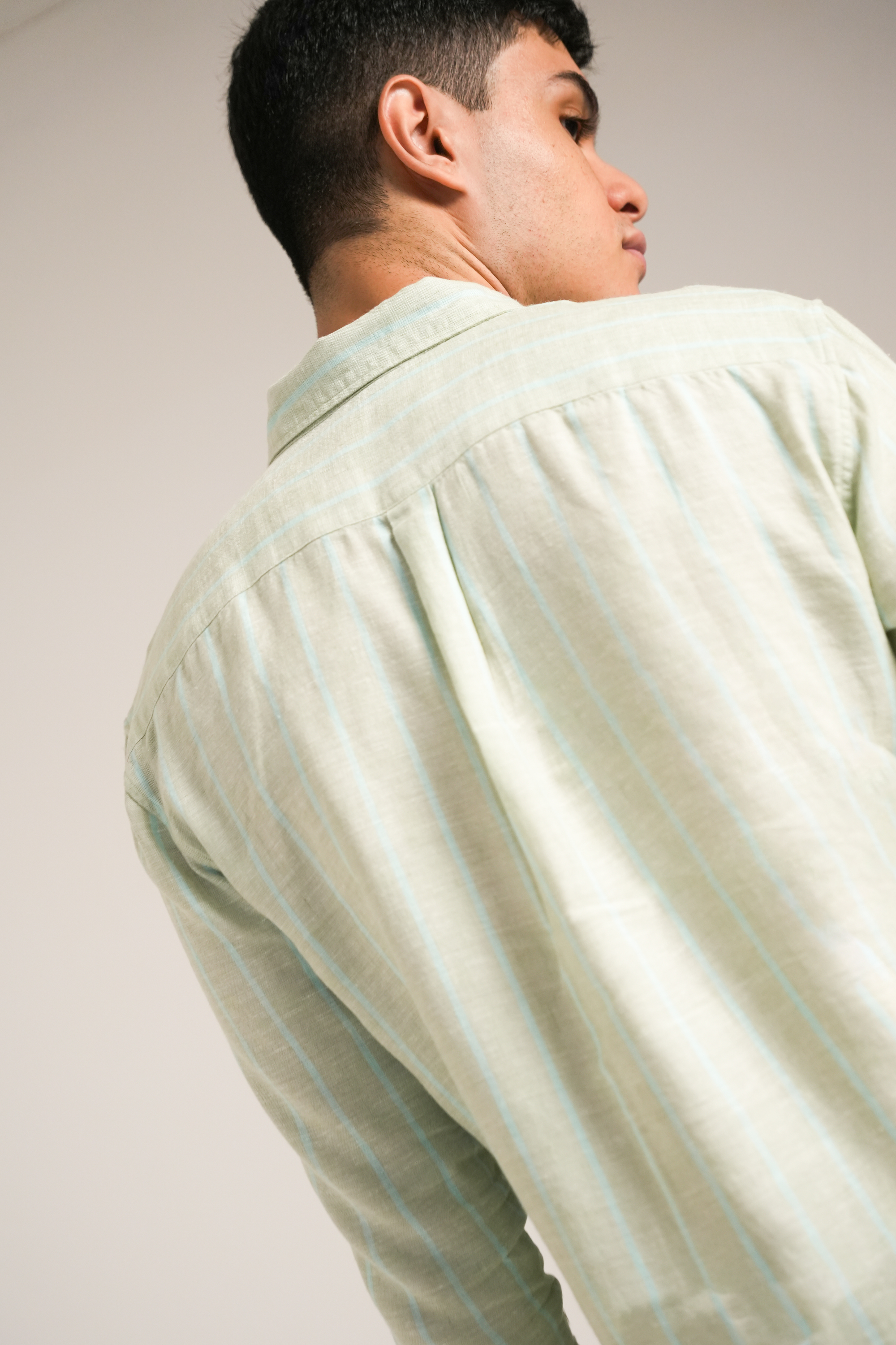 Pale Sage Stripe Linen Shirt