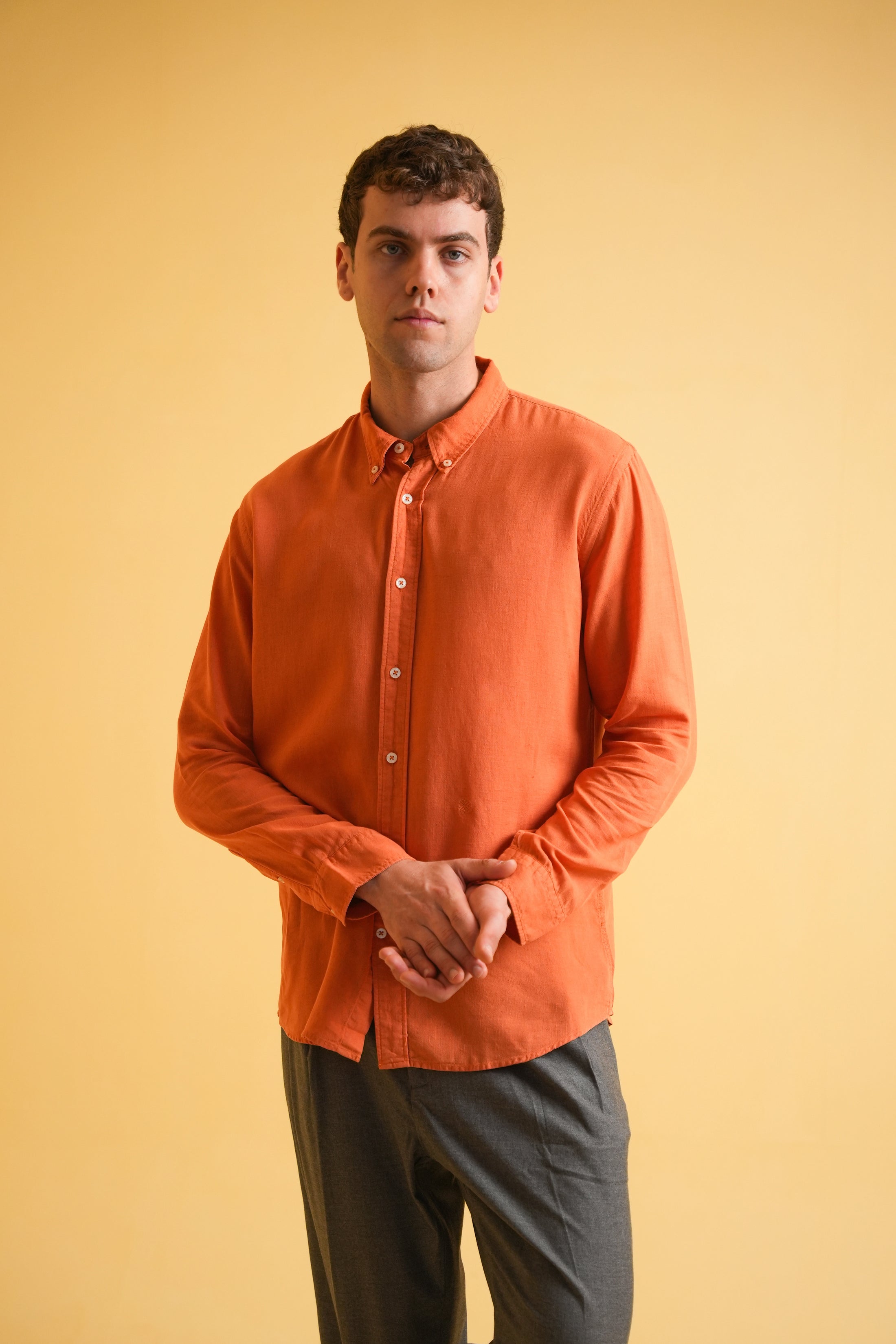 Terracotta Ember Garment Dyed Linen Shirt