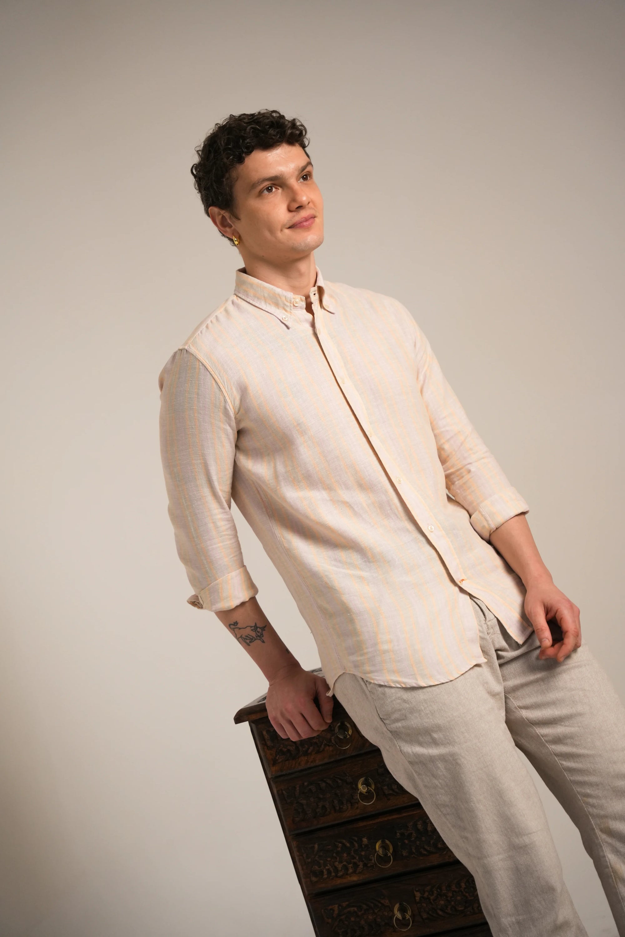 Soft Apricot Stripe Linen Shirt