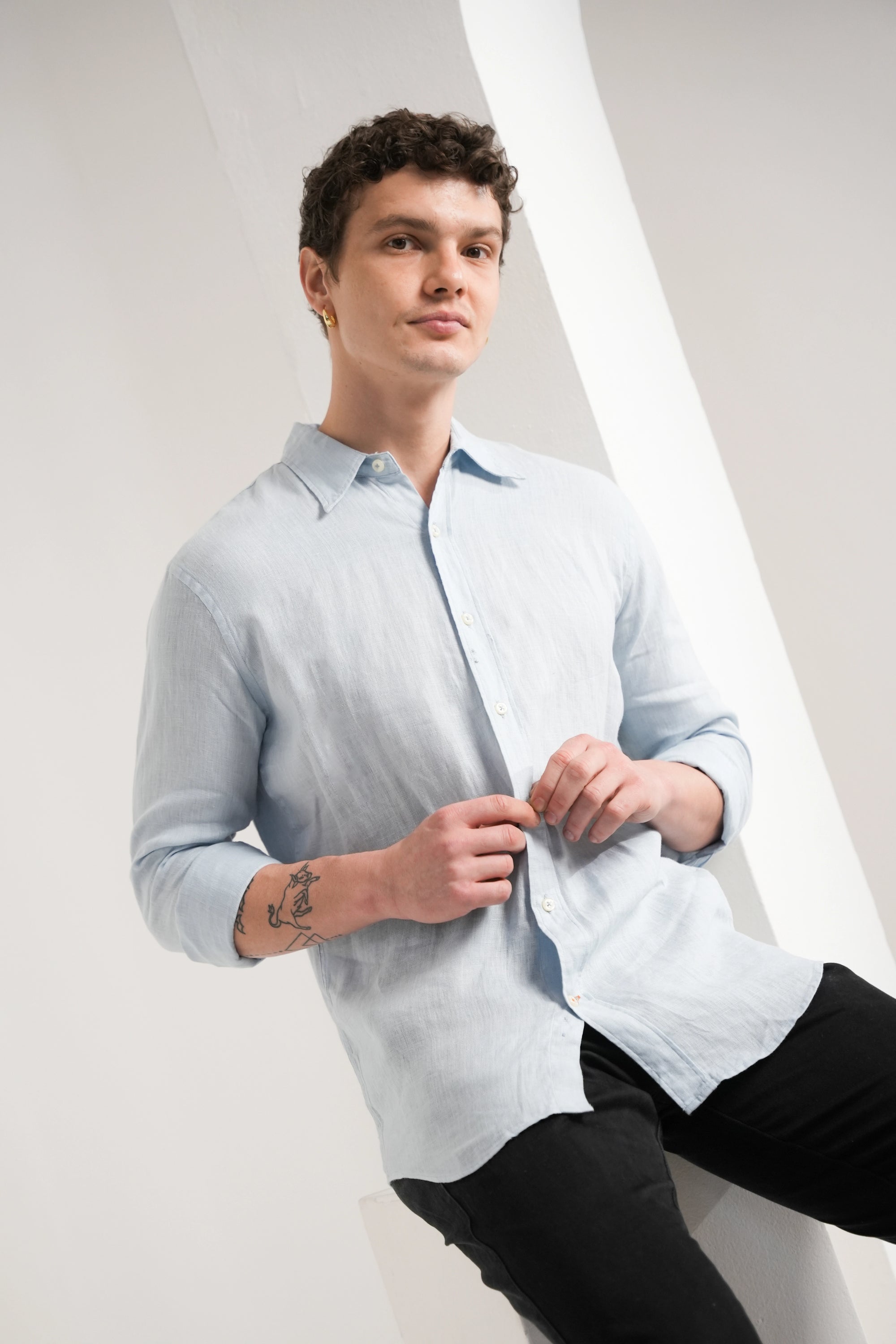 Ice Blue Linen Shirt