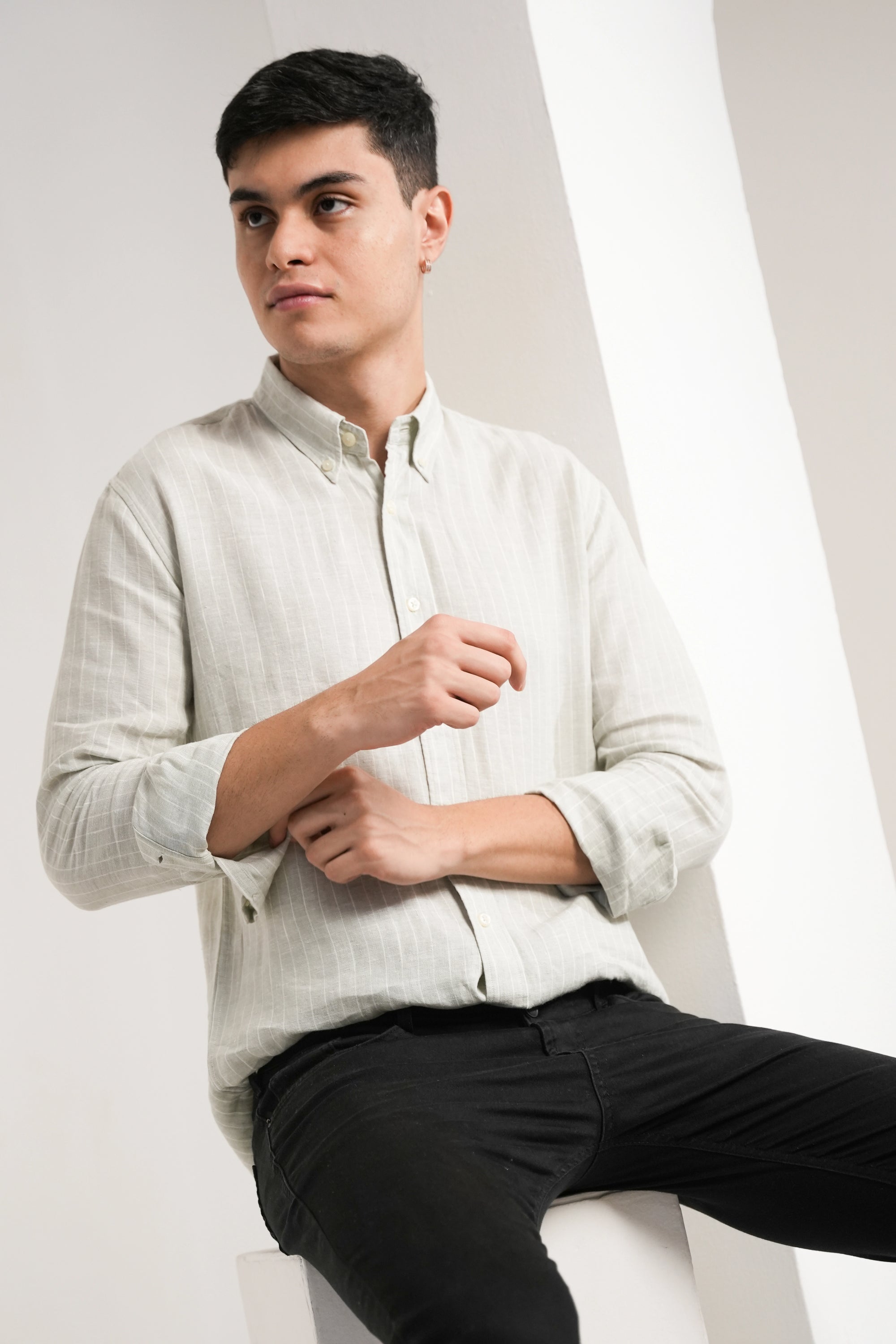 Soft Sage Stripe Linen Shirt