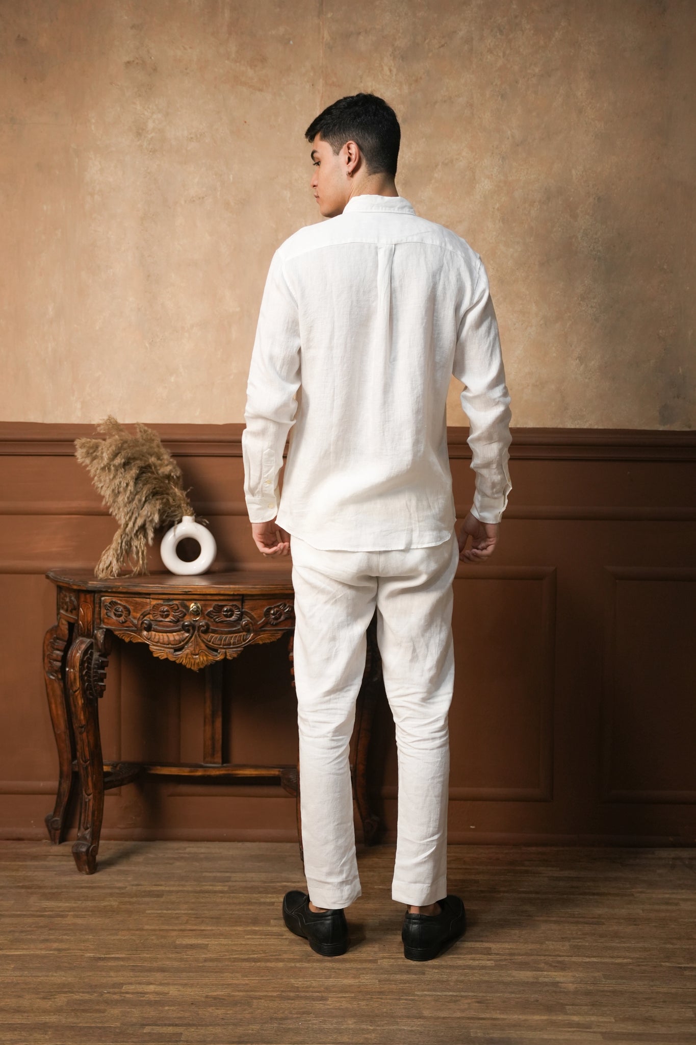 Ivory White Round Pocket Linen Shirt