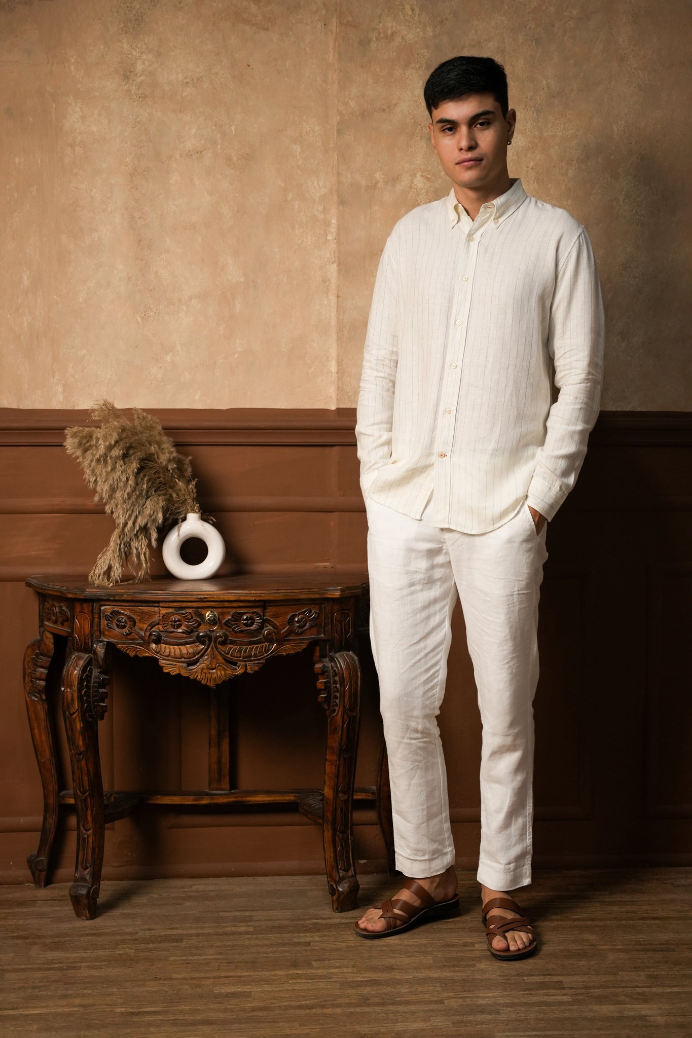 Ivory Pinstripe Linen Shirt