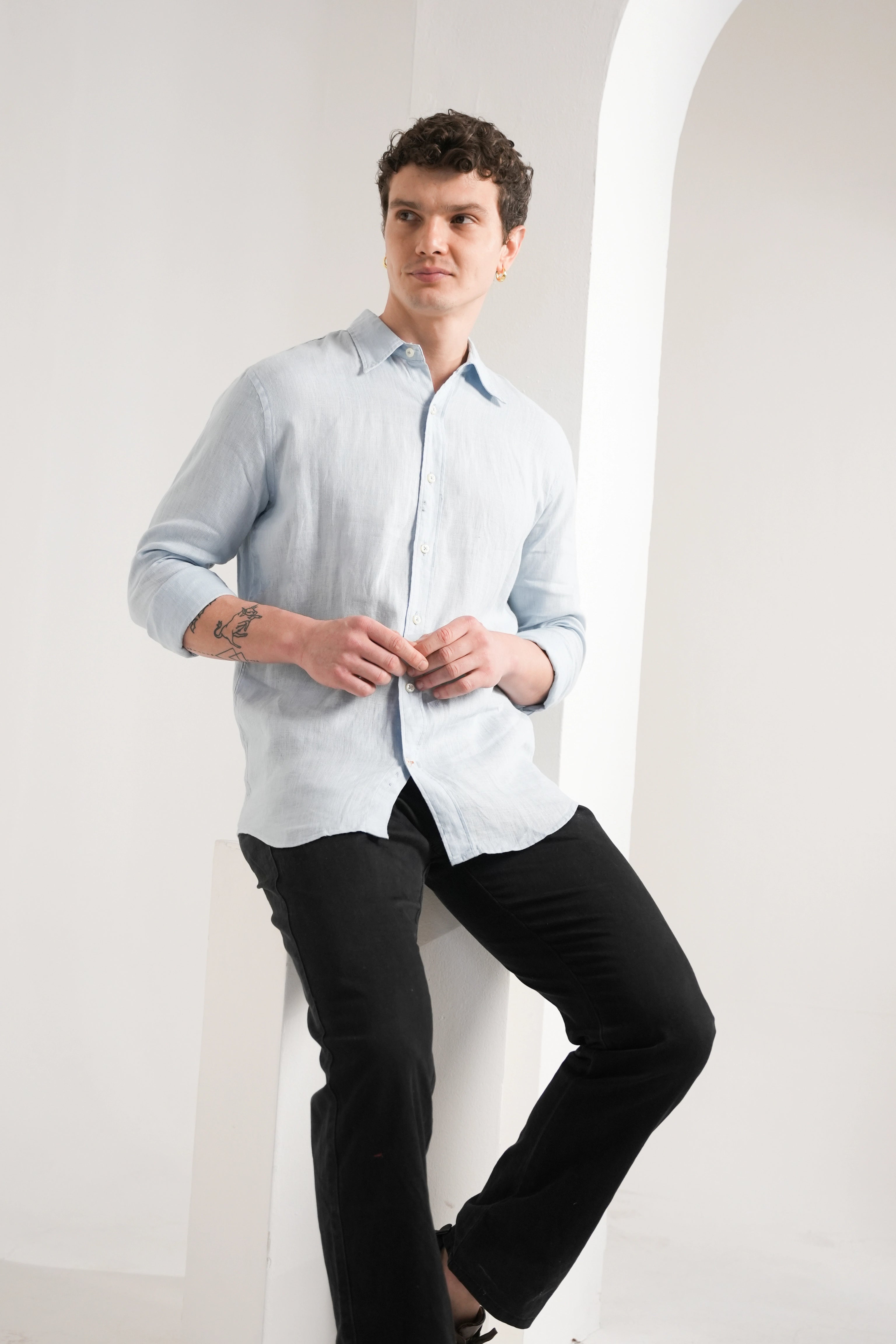 Ice Blue Linen Shirt