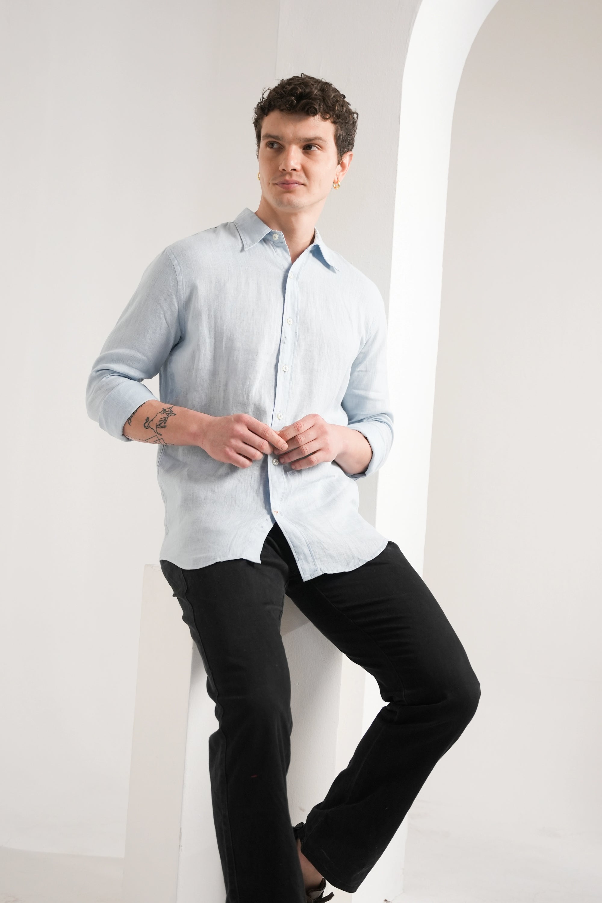 Ice Blue Linen Shirt
