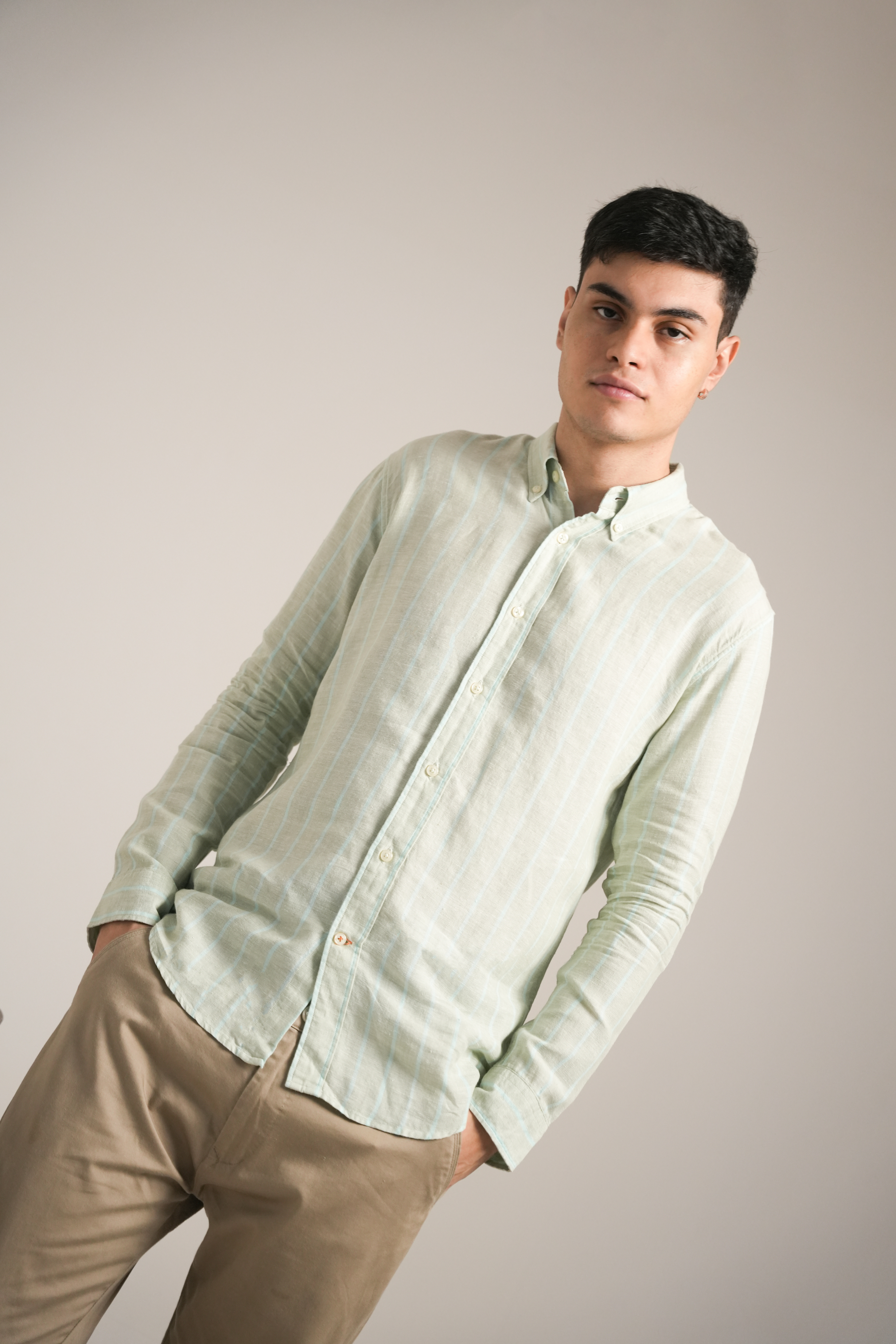 Pale Sage Stripe Linen Shirt