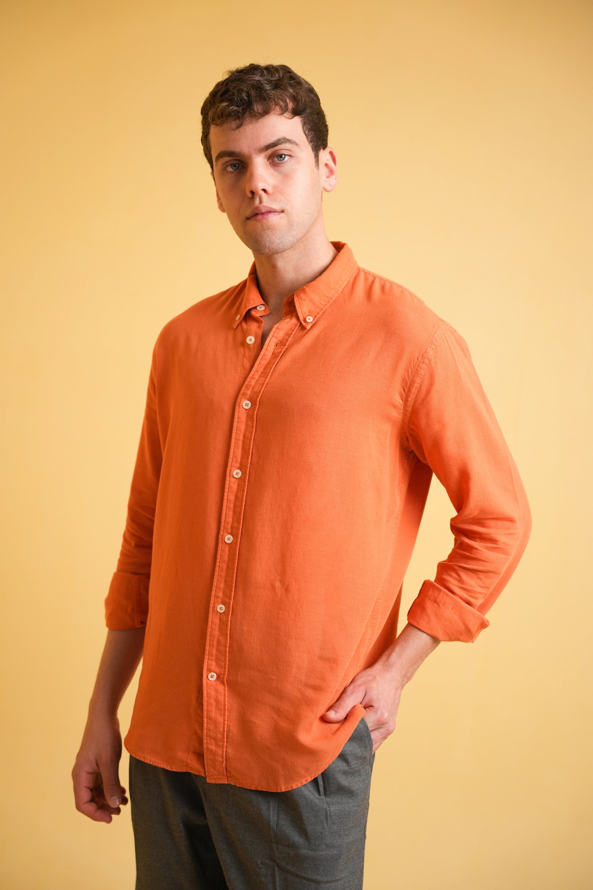 Terracotta Ember Garment Dyed Linen Shirt