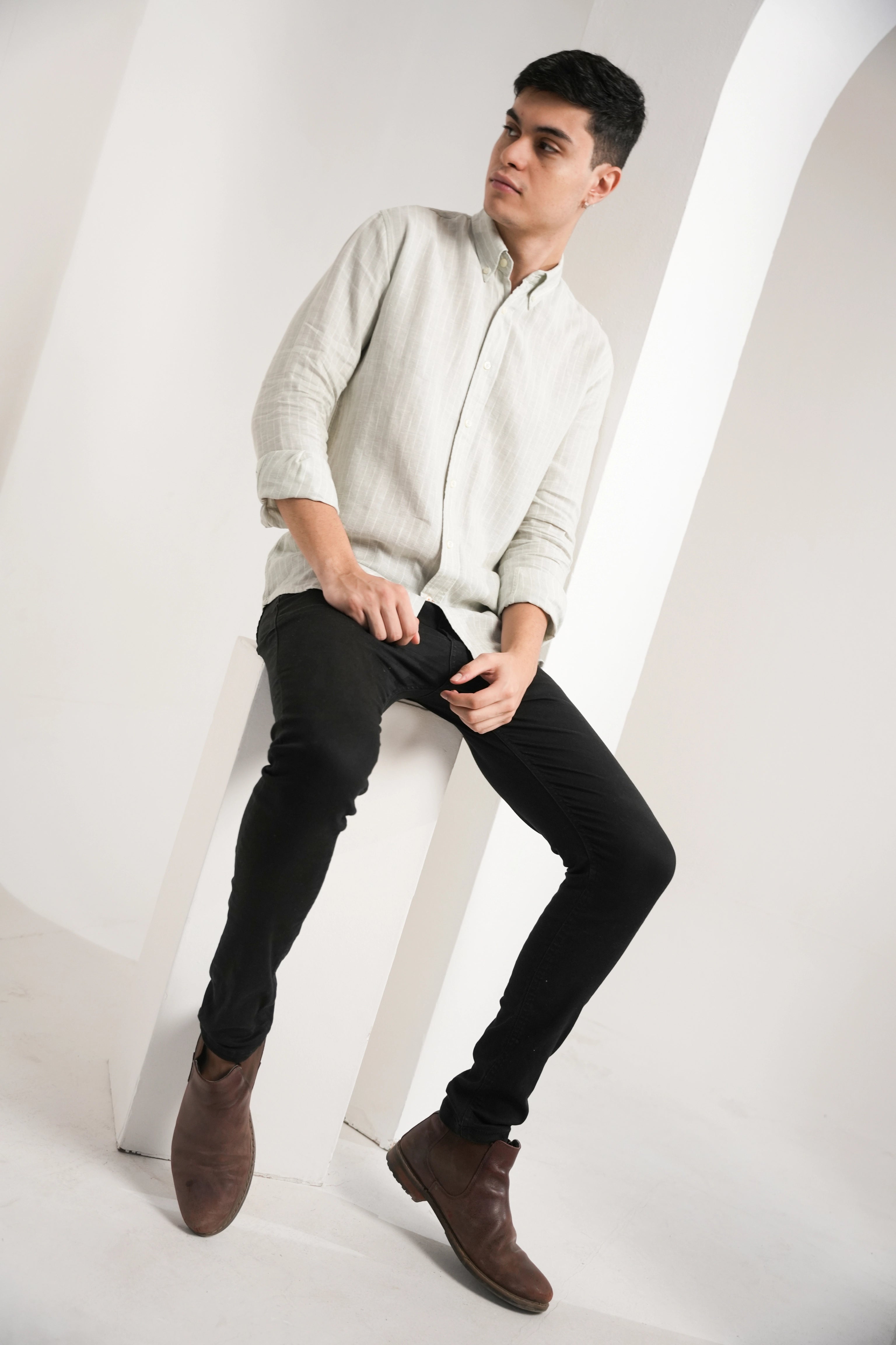 Soft Sage Stripe Linen Shirt