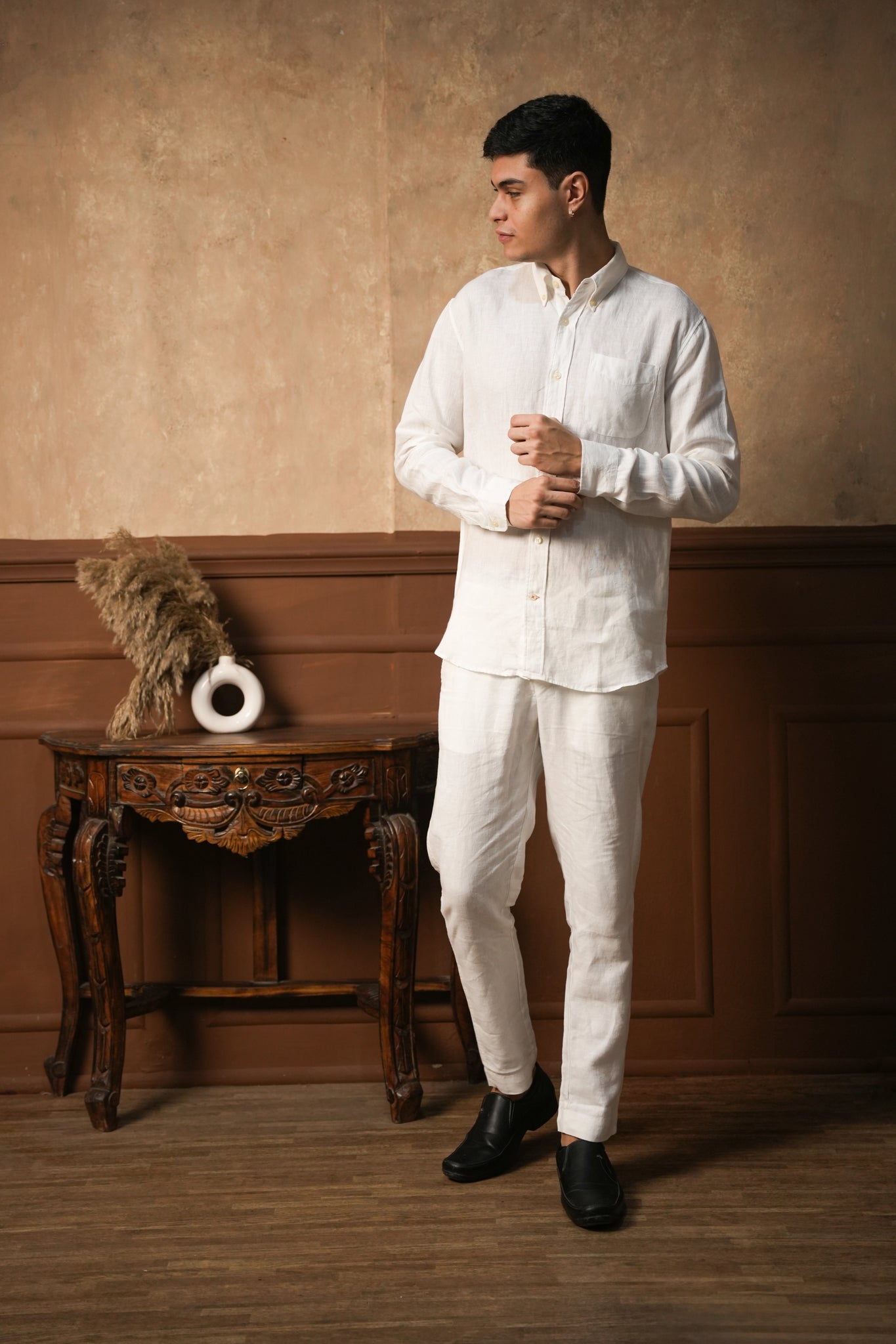 Ivory White Round Pocket Linen Shirt