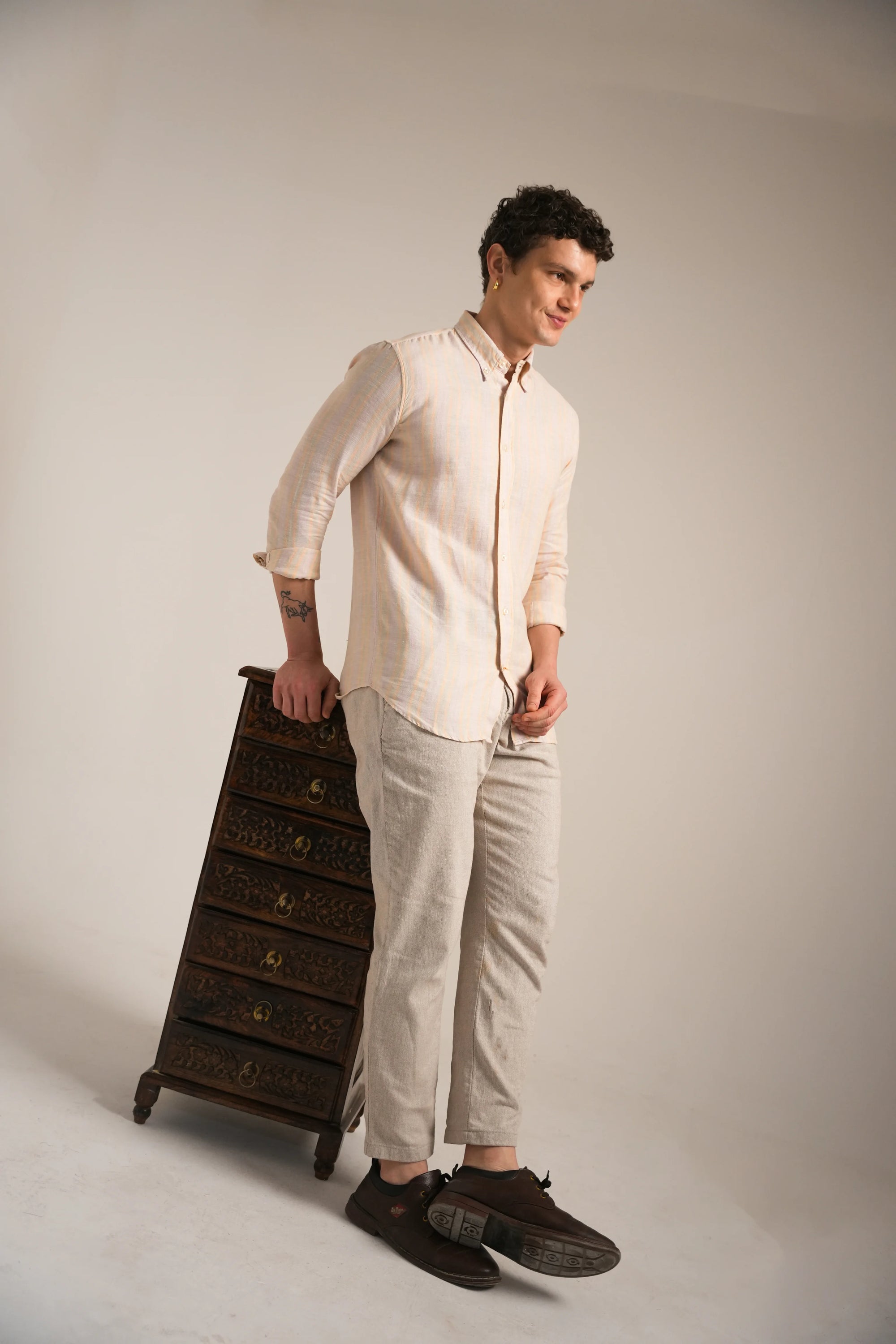Soft Apricot Stripe Linen Shirt