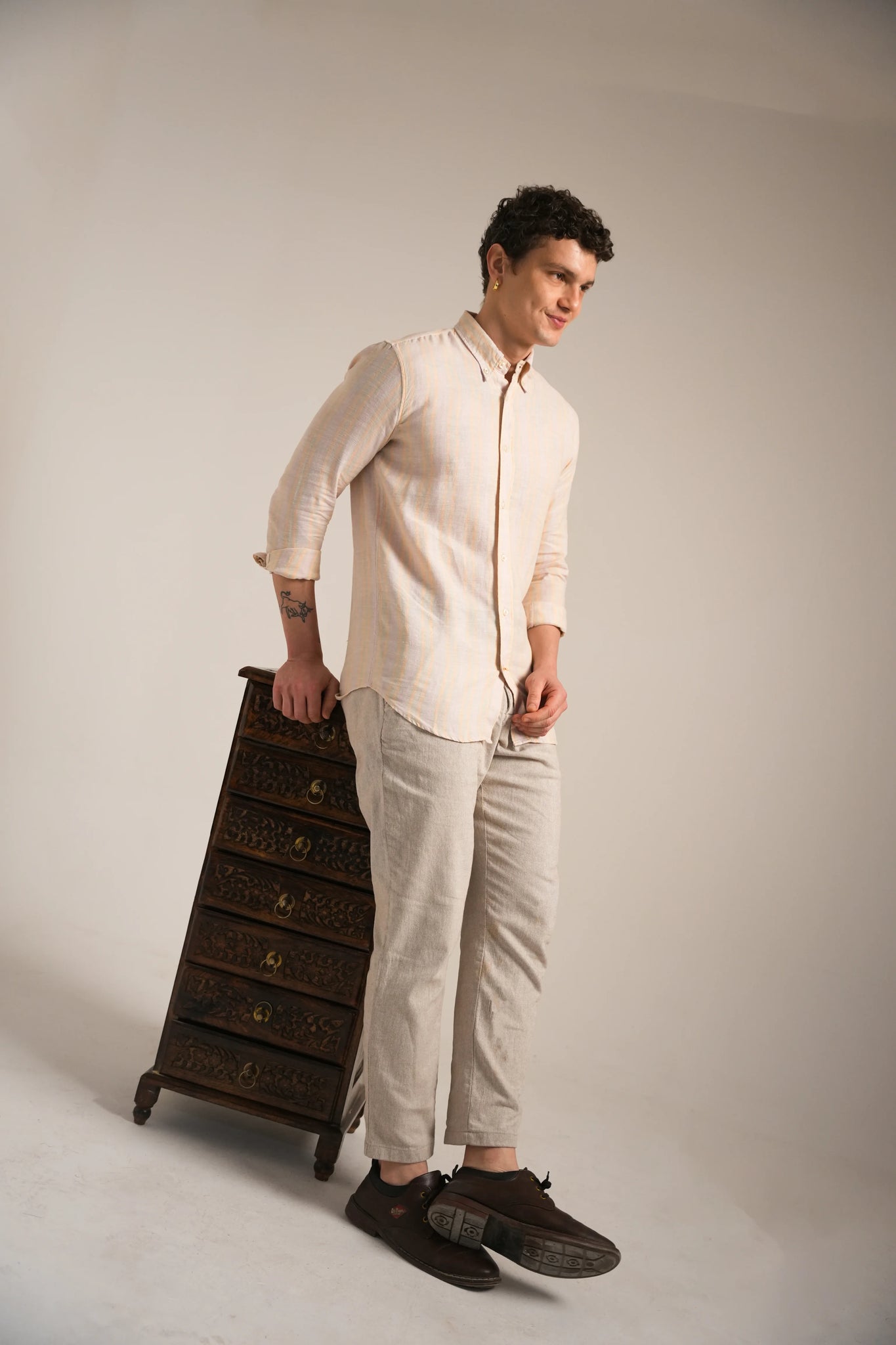 Soft Apricot Stripe Linen Shirt