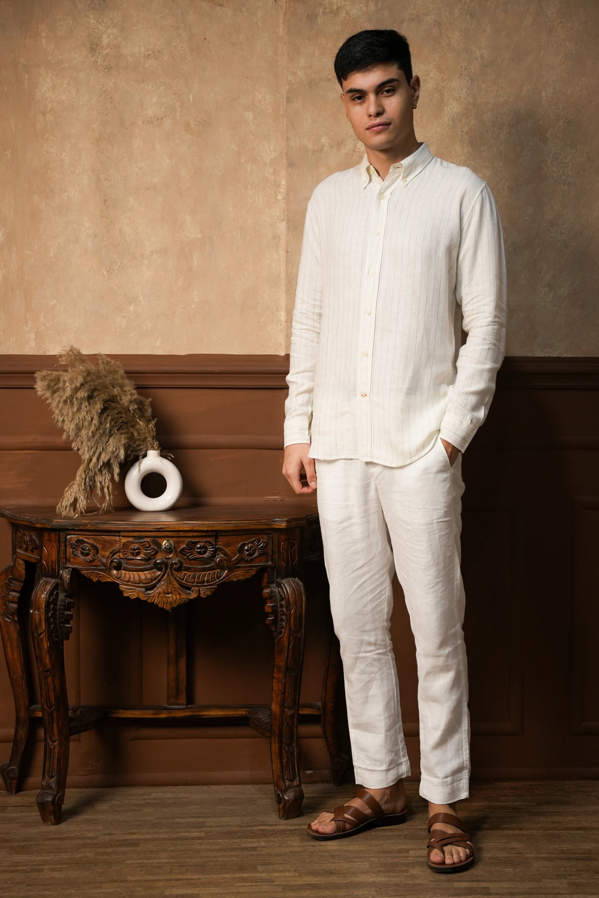 Ivory Pinstripe Linen Shirt