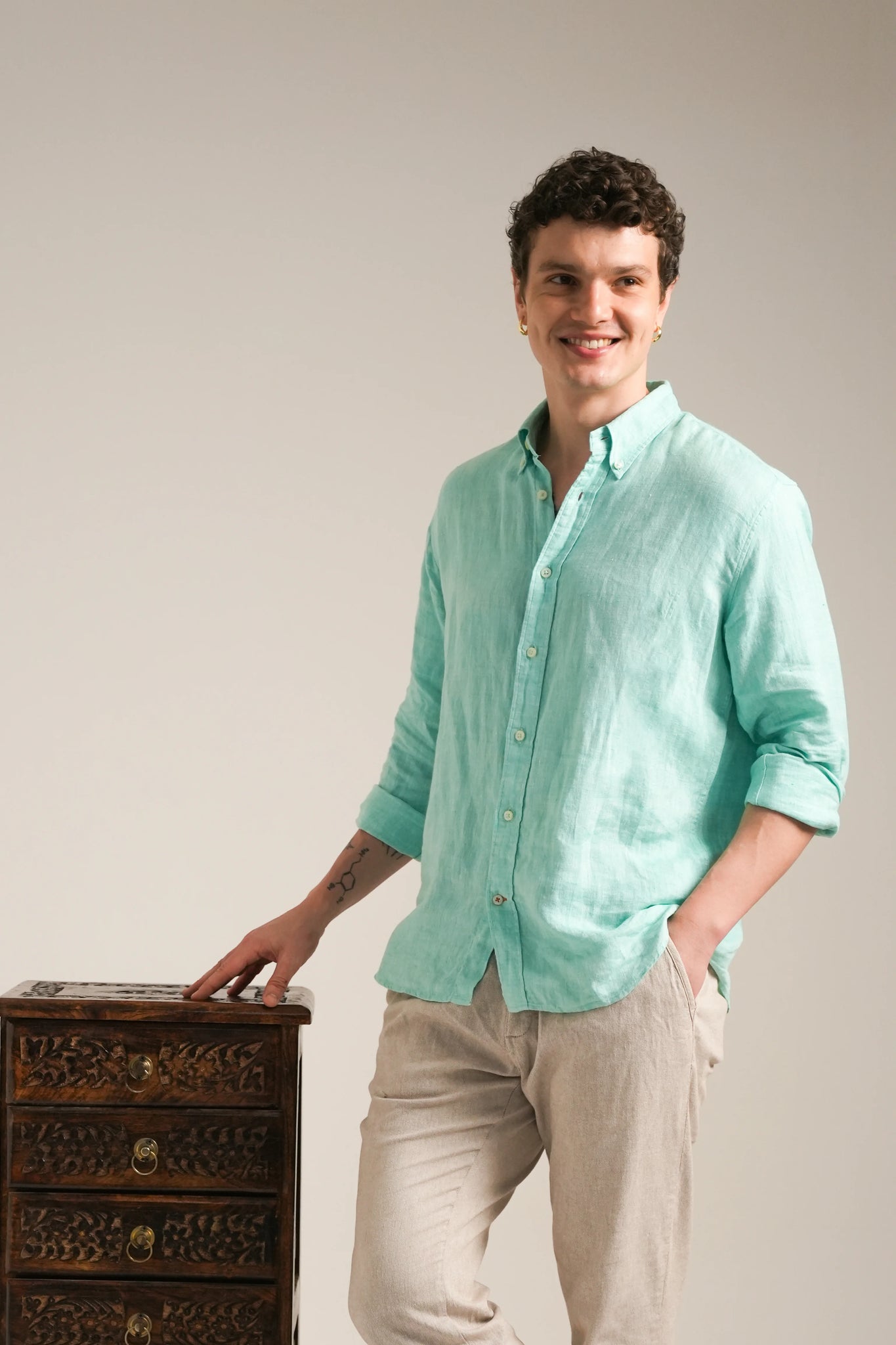 Aqua Verde Melange Linen Shirt
