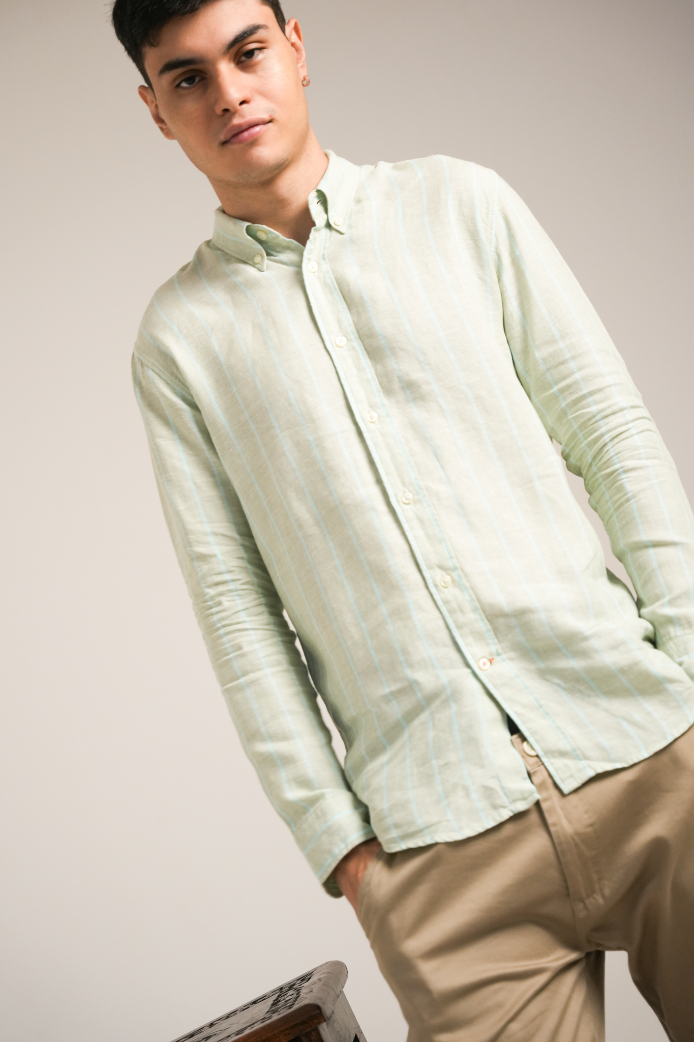 Pale Sage Stripe Linen Shirt