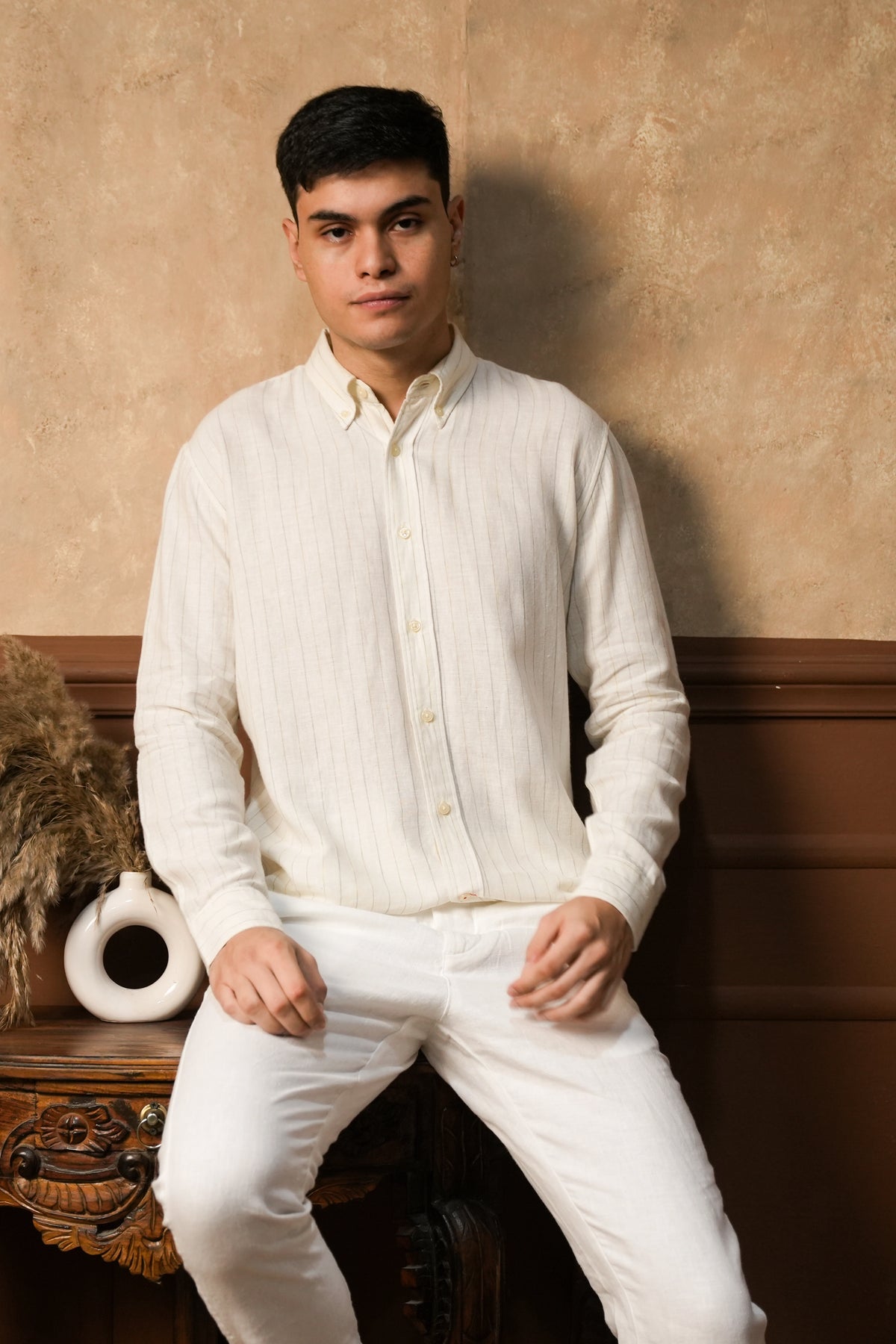 Ivory Pinstripe Linen Shirt