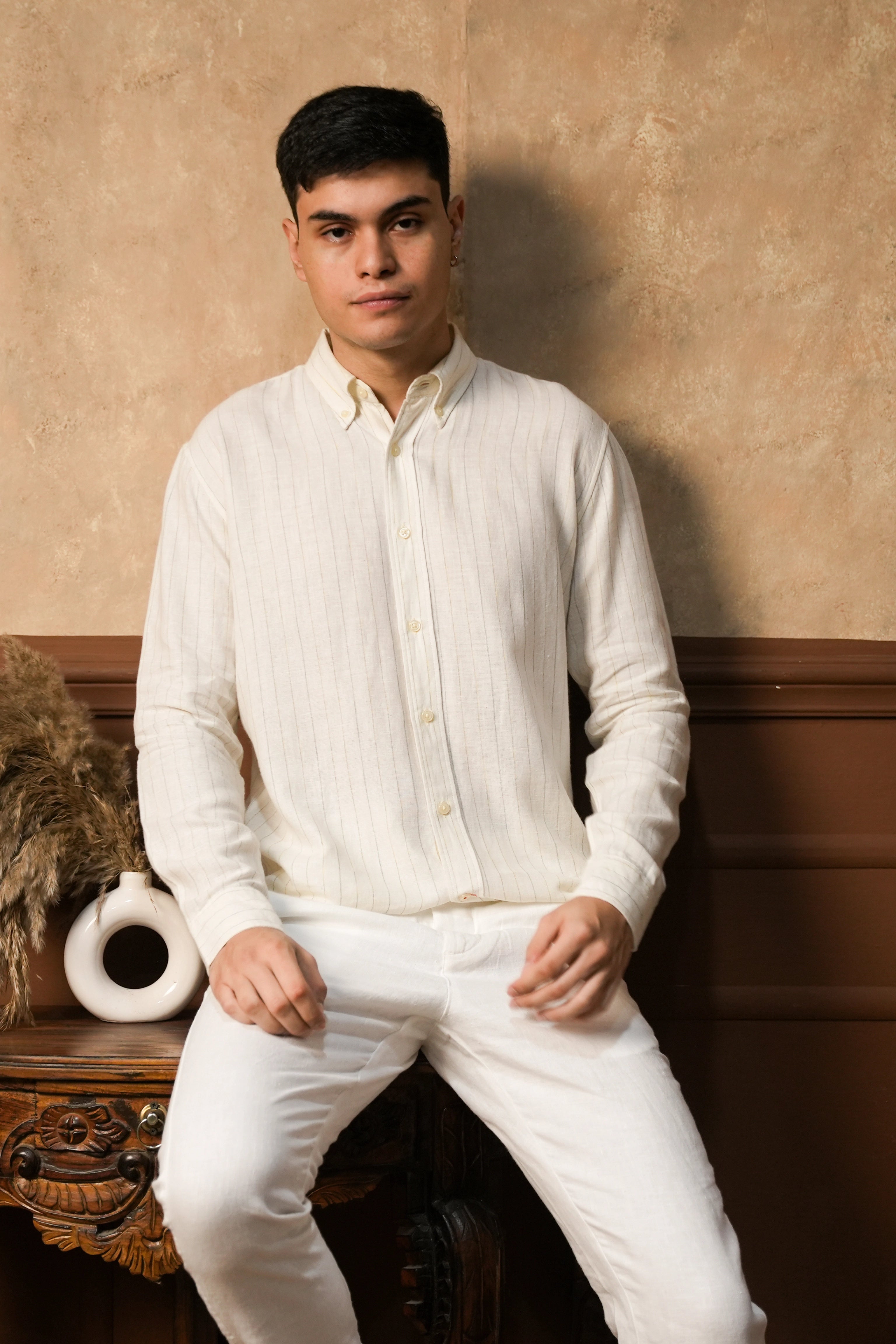 Ivory Pinstripe Linen Shirt