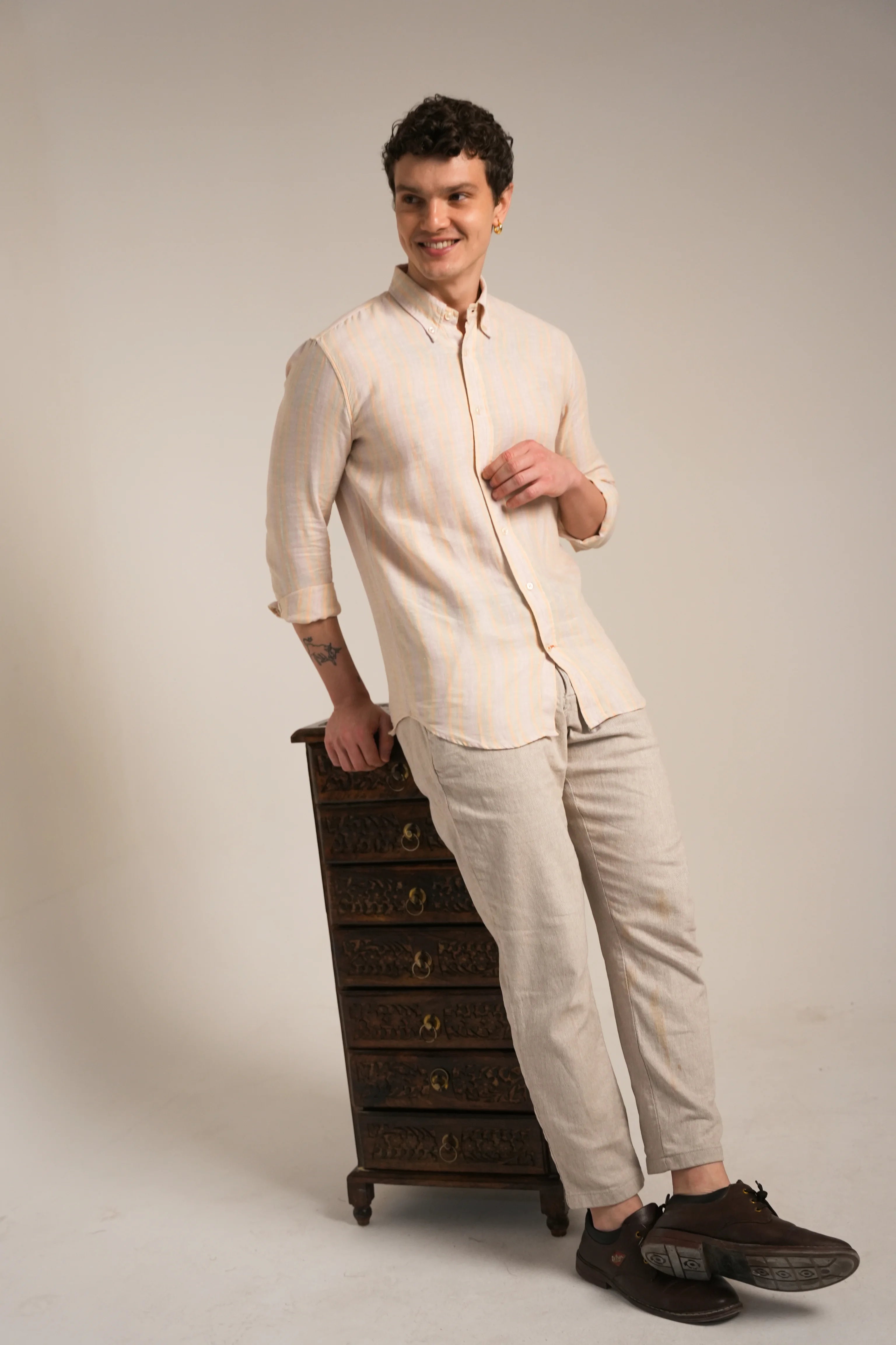 Soft Apricot Stripe Linen Shirt