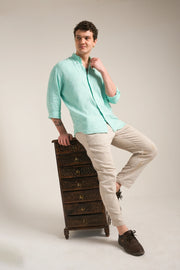 Aqua Verde Melange Linen Shirt