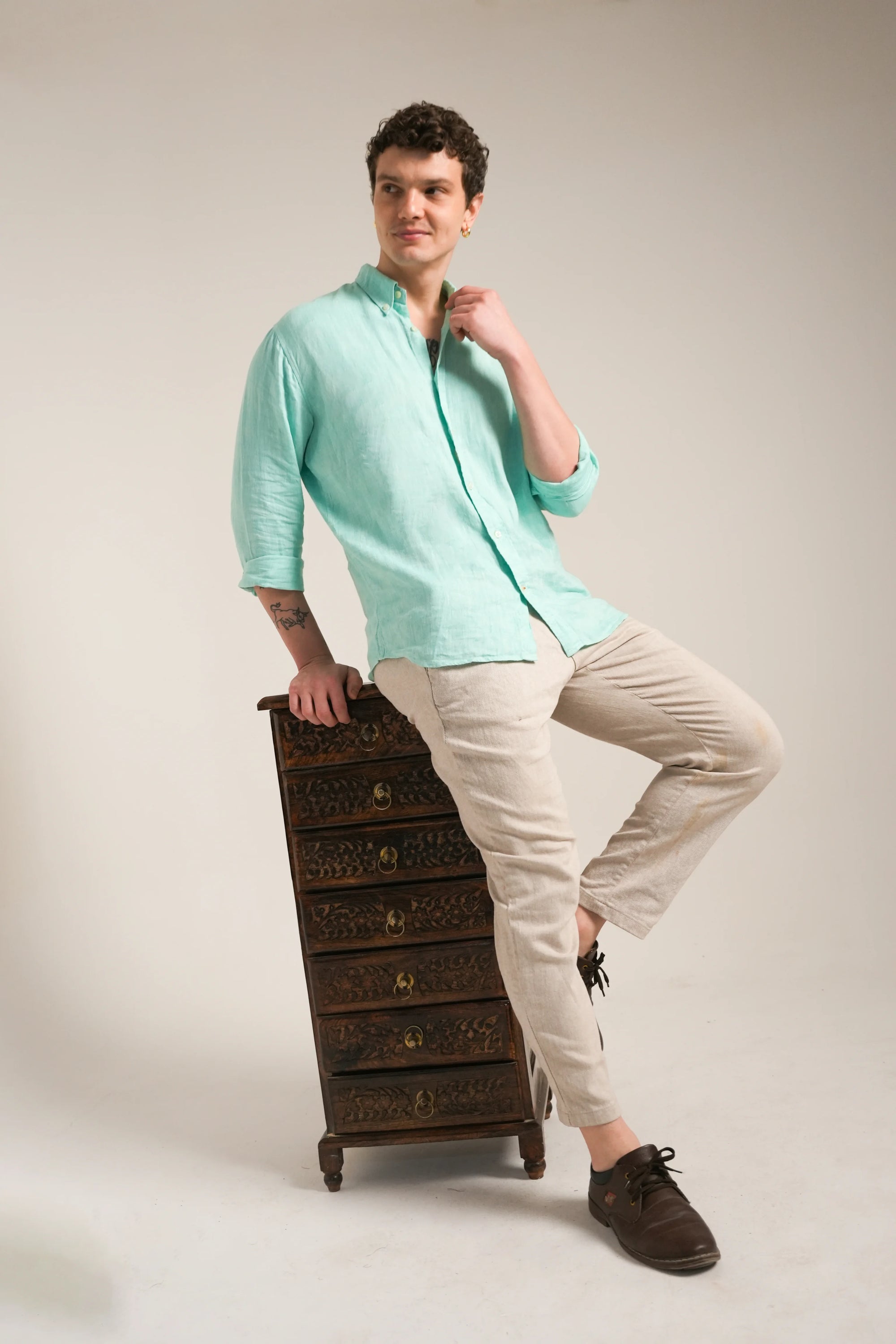 Aqua Verde Melange Linen Shirt