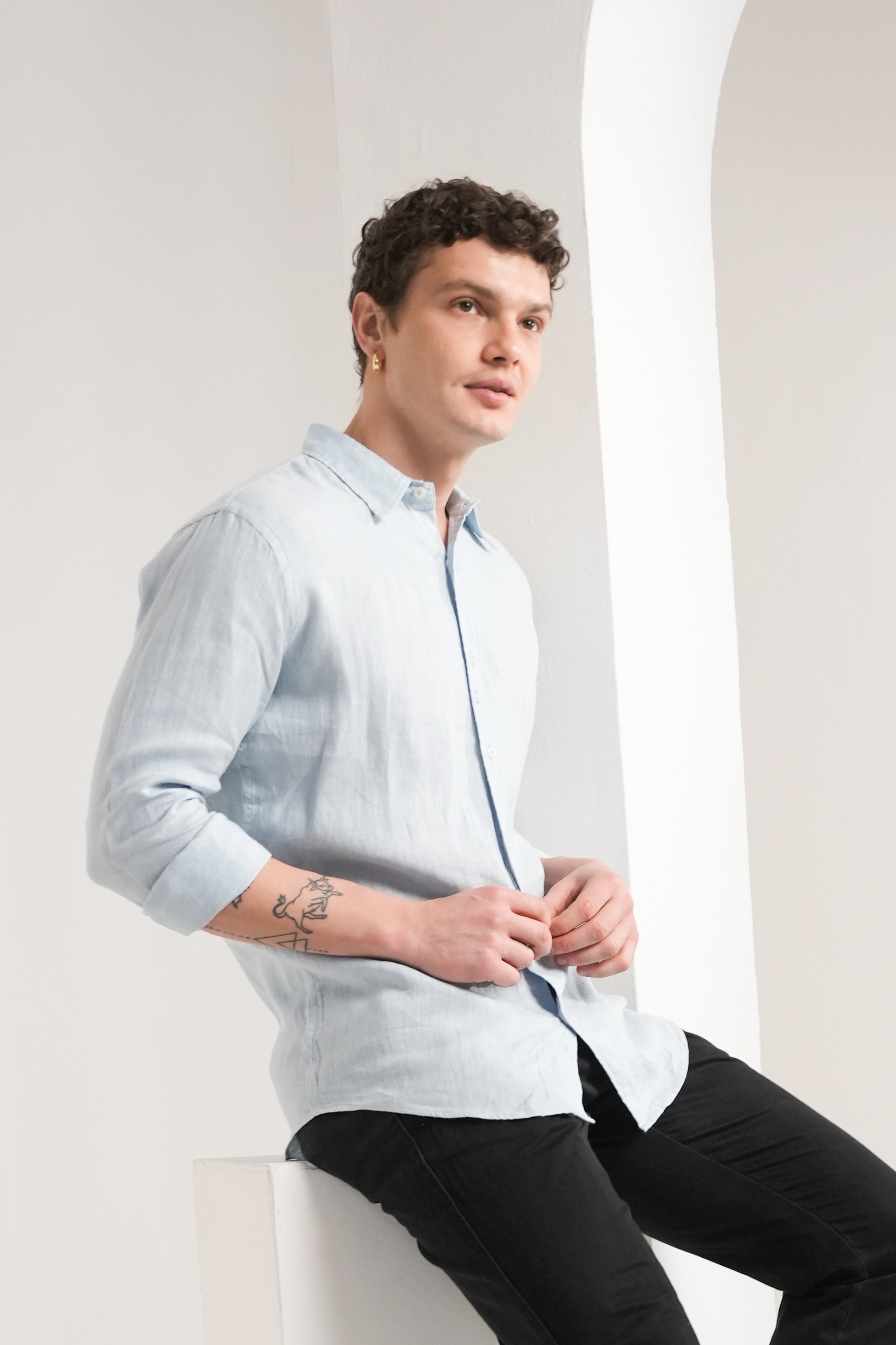 Ice Blue Linen Shirt