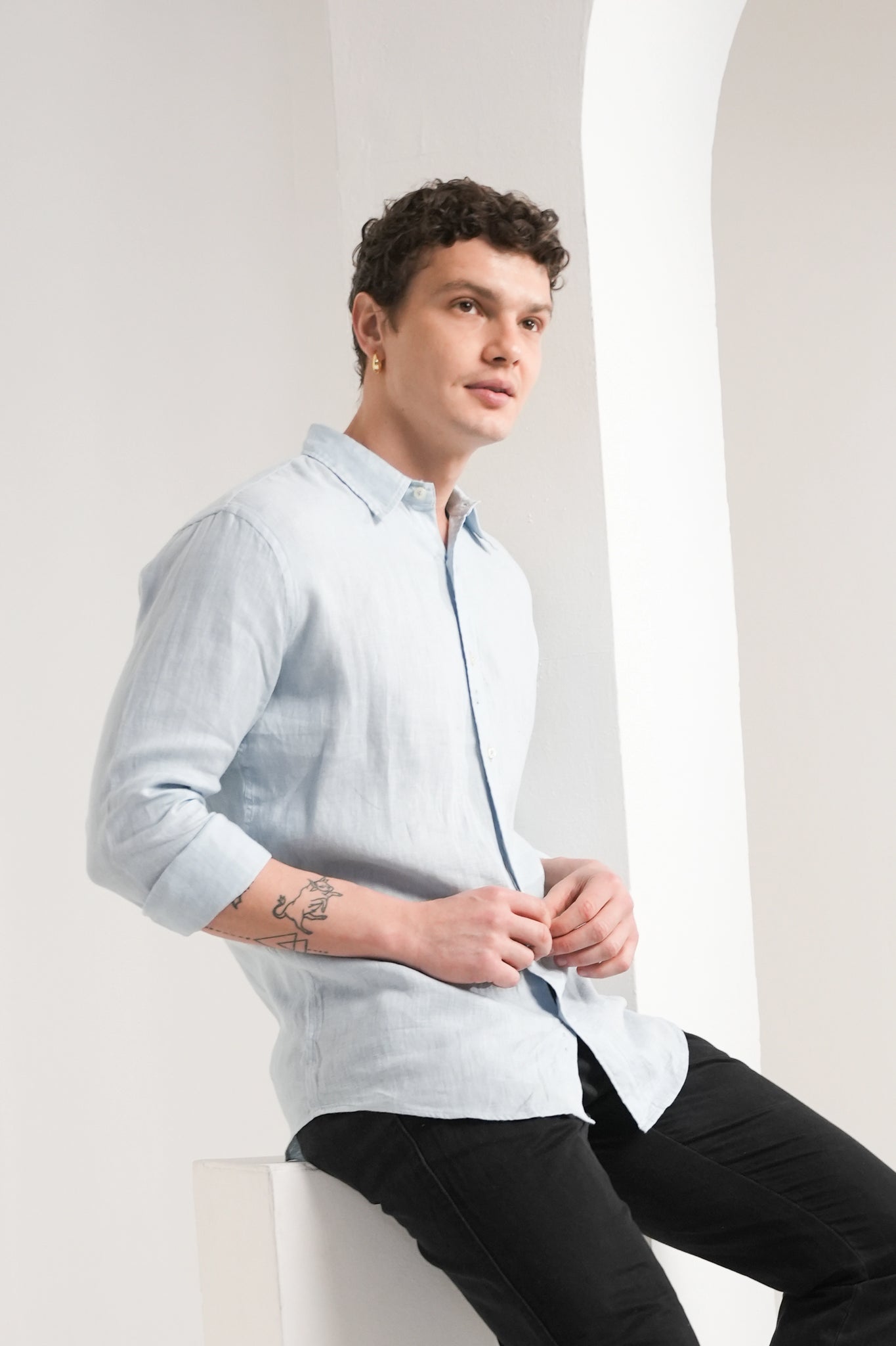 Ice Blue Linen Shirt