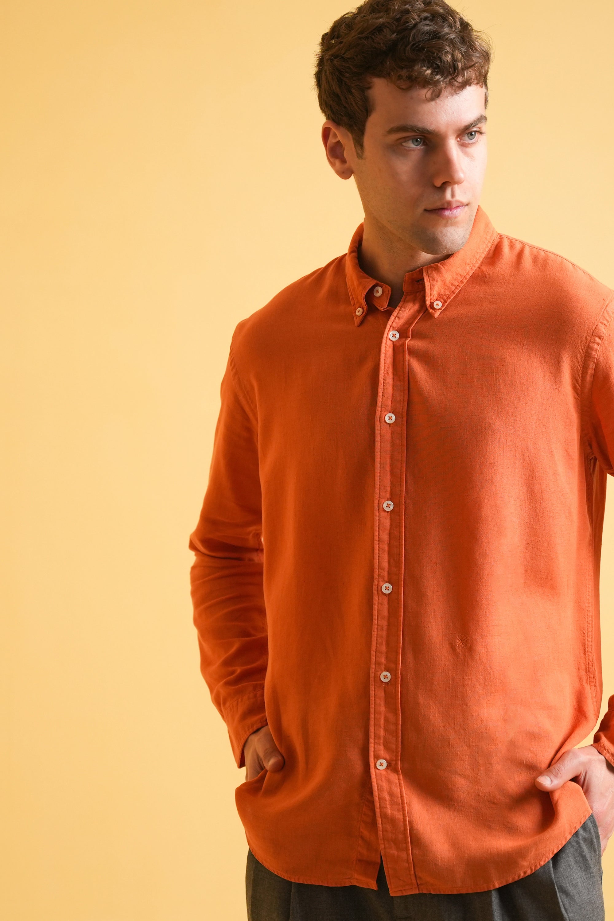 Terracotta Ember Garment Dyed Linen Shirt