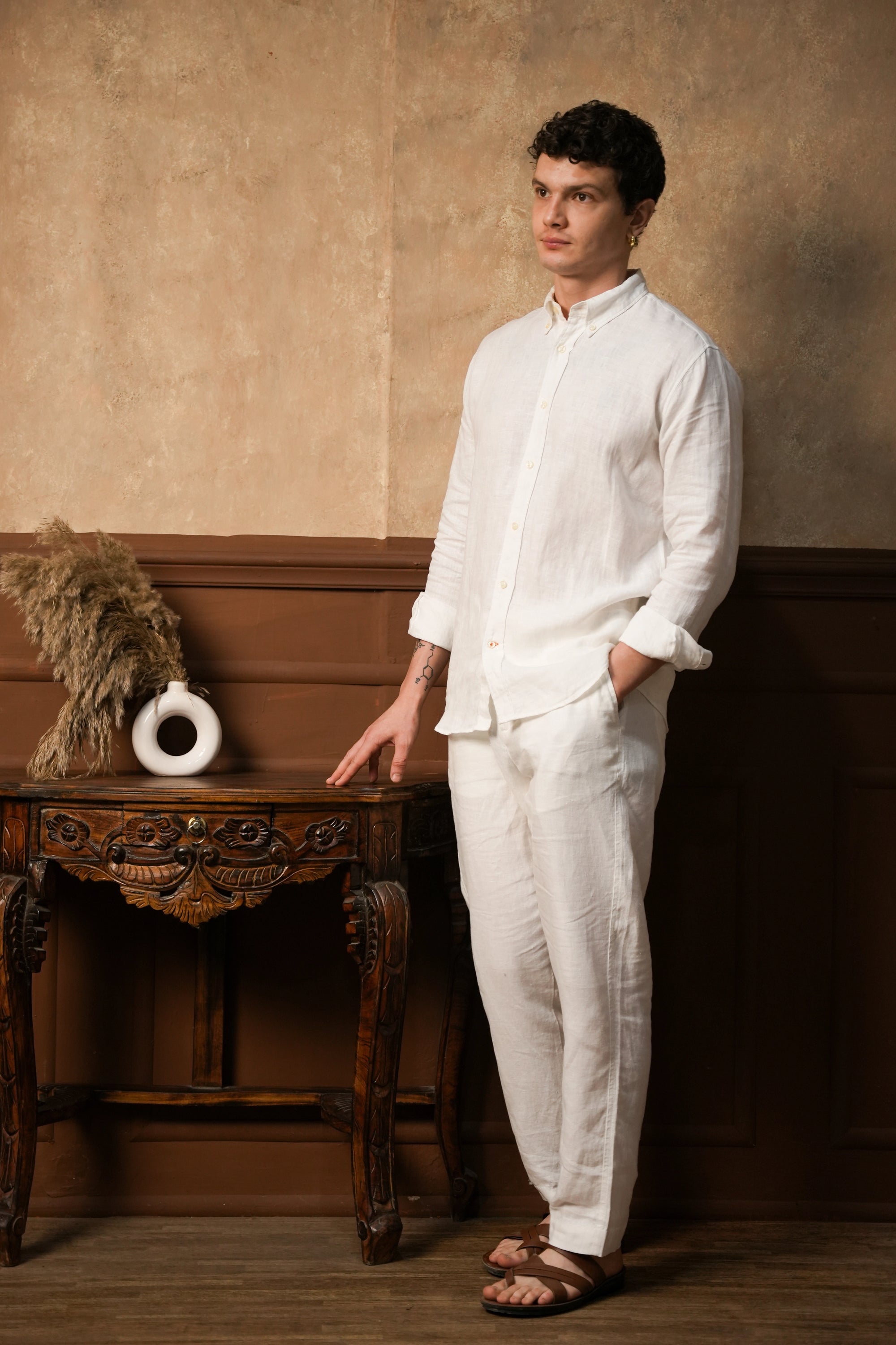 Ivory Ecru Linen Shirt