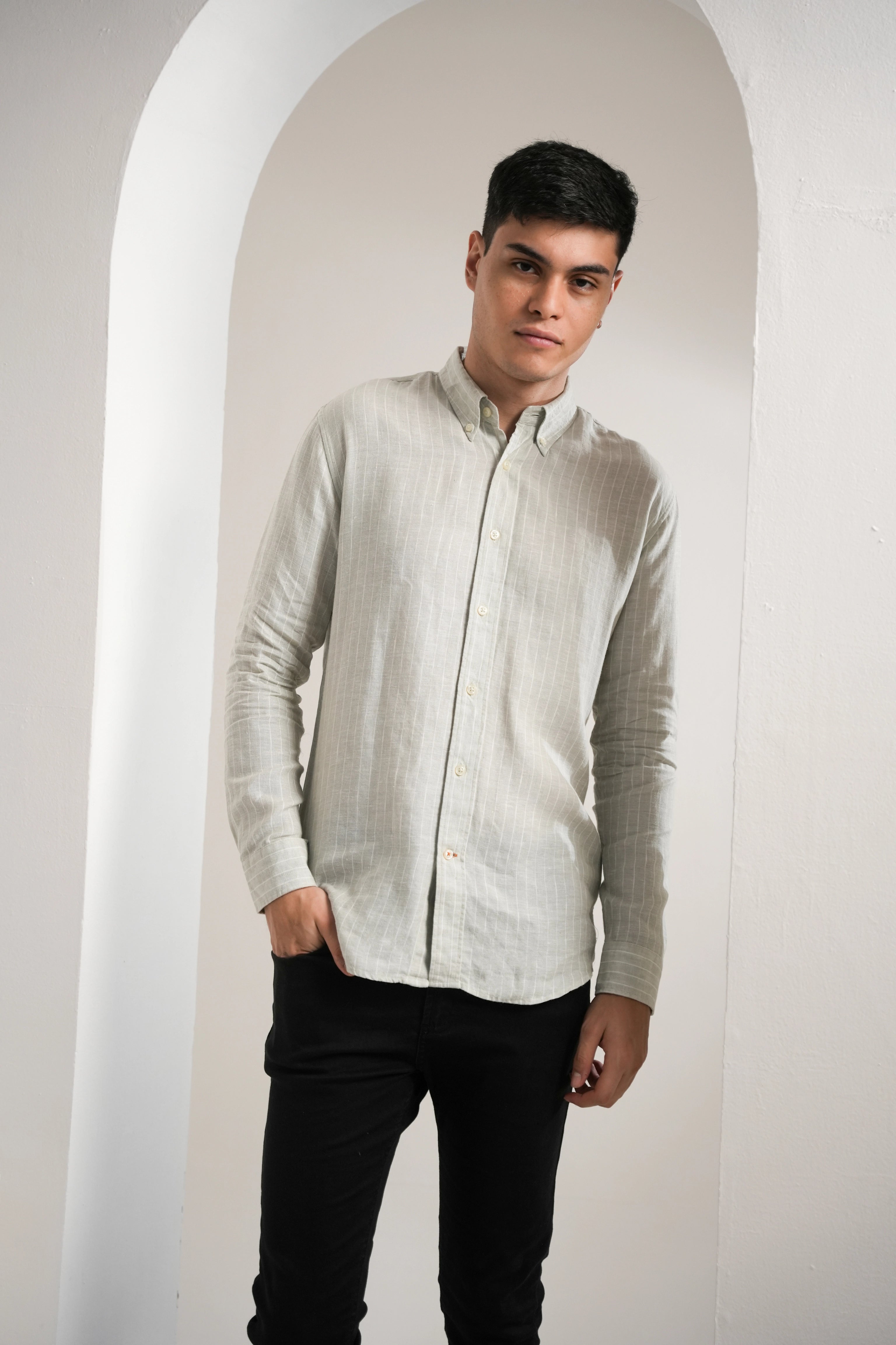 Soft Sage Stripe Linen Shirt