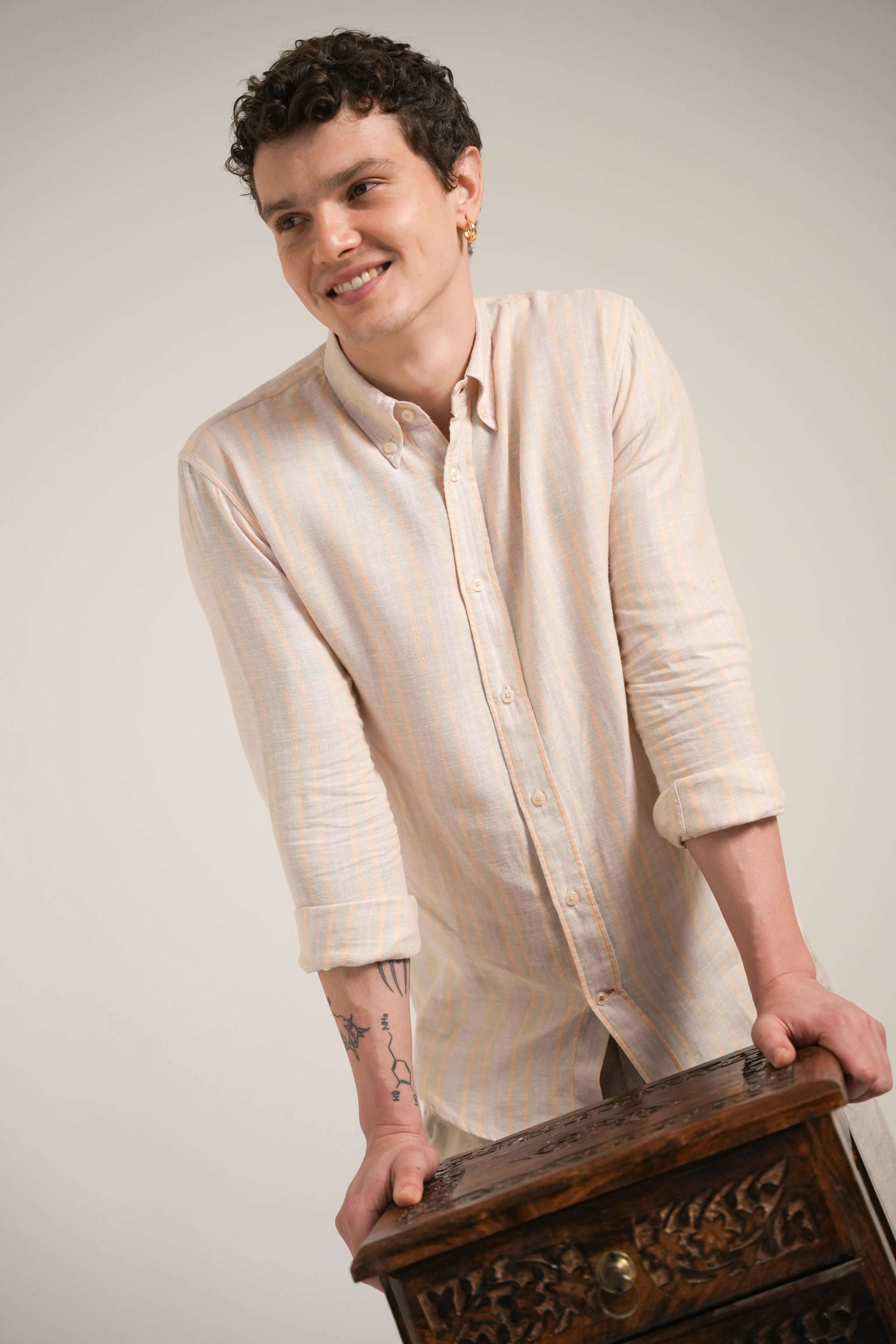 Soft Apricot Stripe Linen Shirt