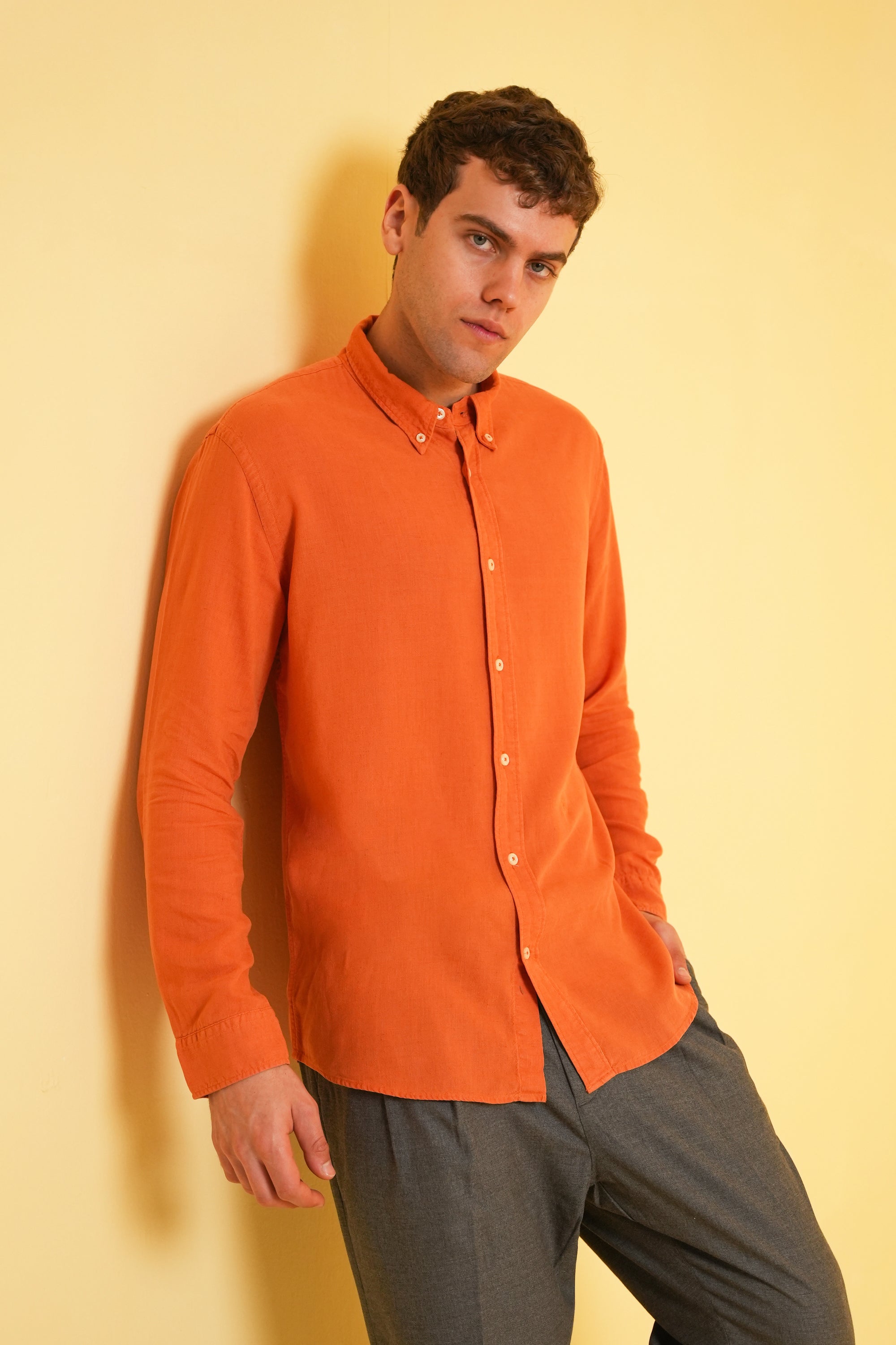 Terracotta Ember Garment Dyed Linen Shirt