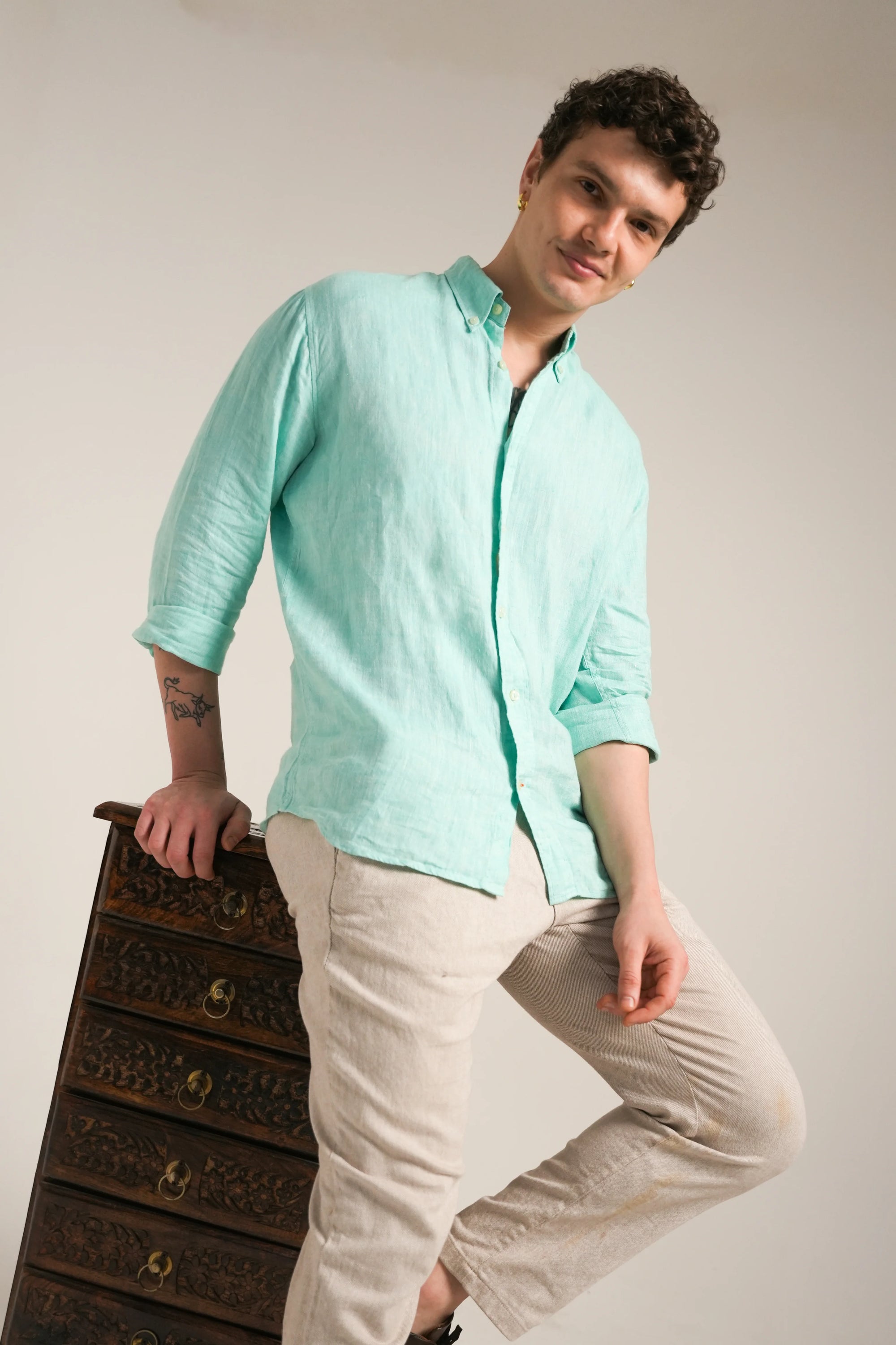 Aqua Verde Melange Linen Shirt