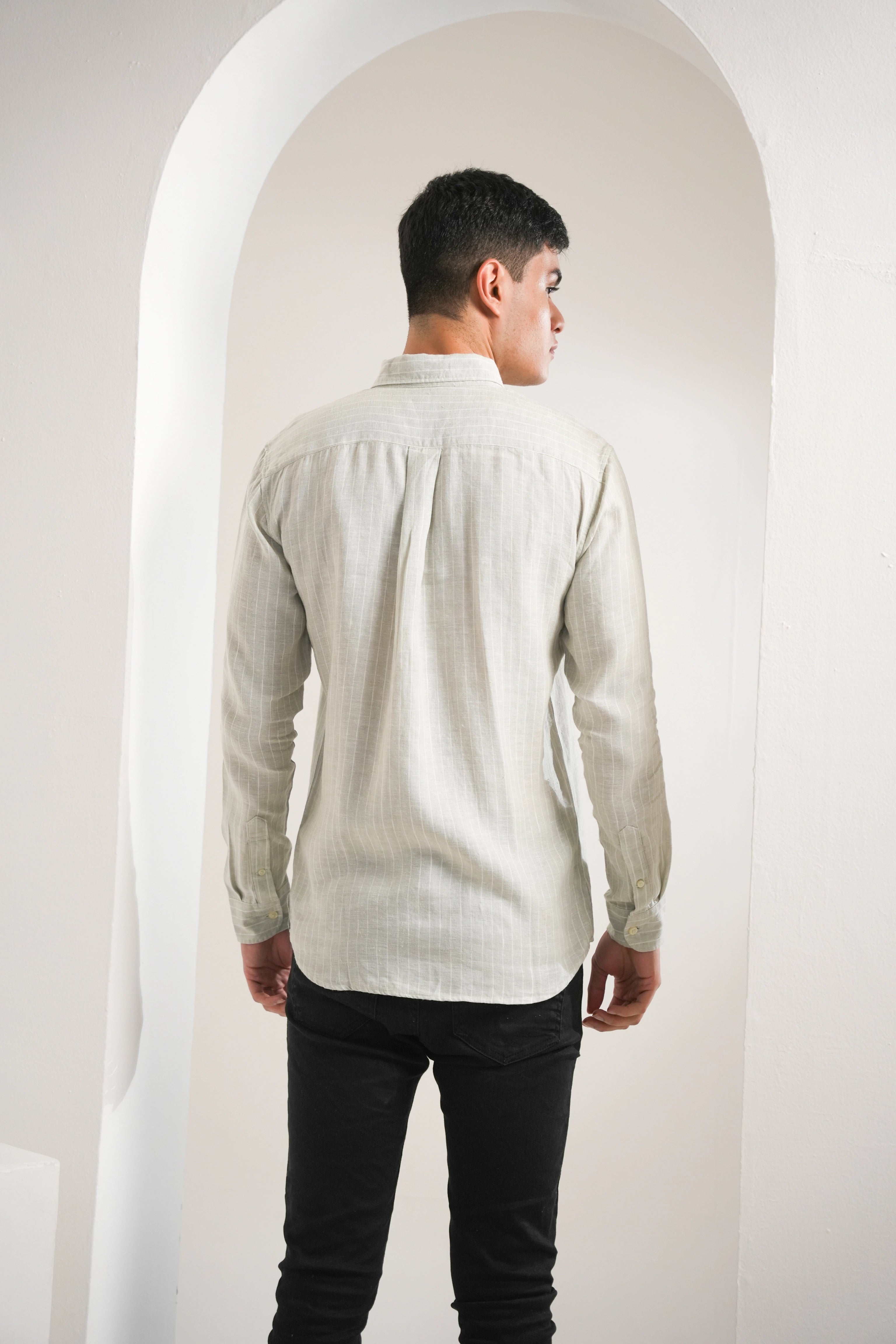 Soft Sage Stripe Linen Shirt