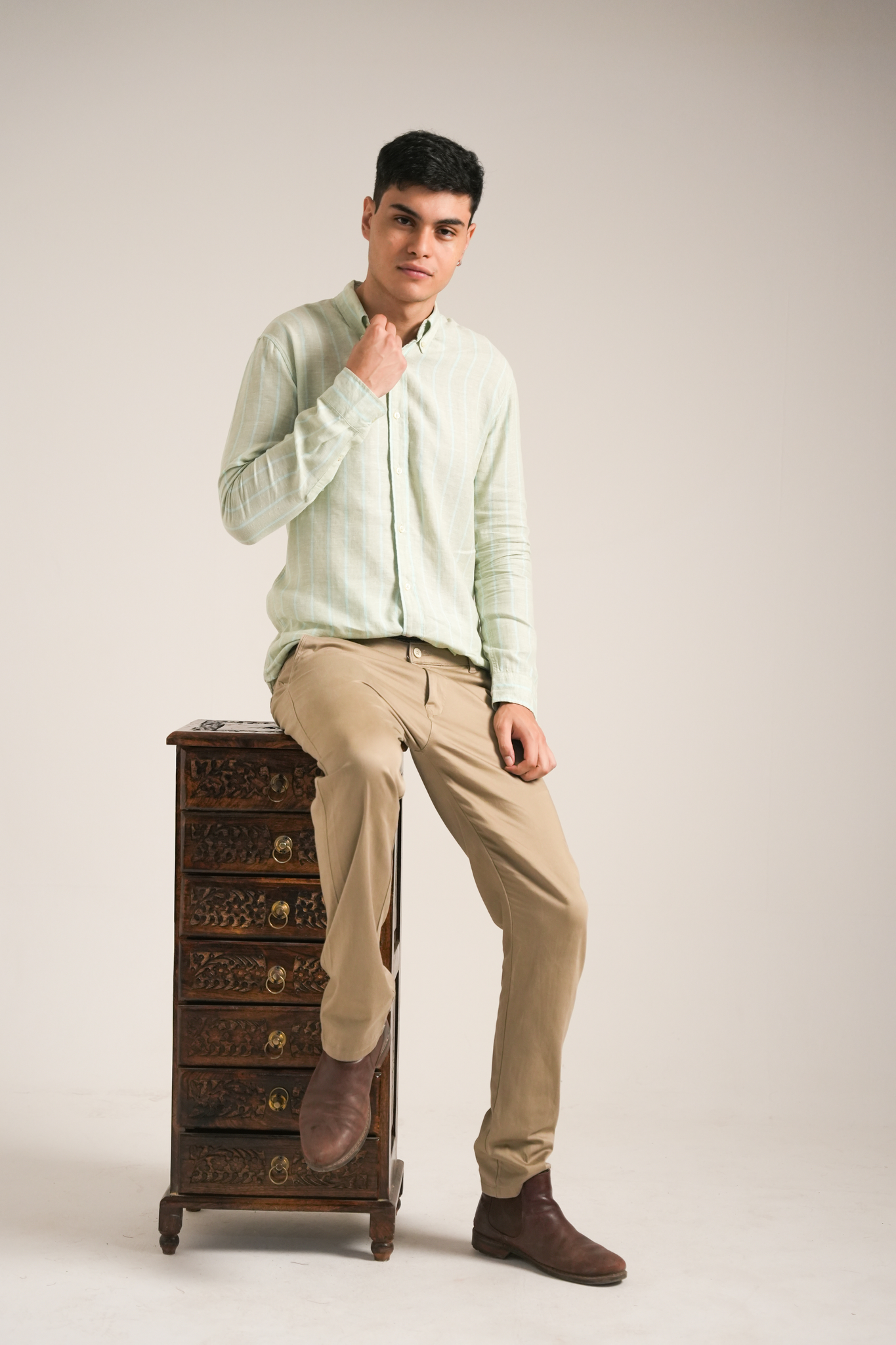 Pale Sage Stripe Linen Shirt