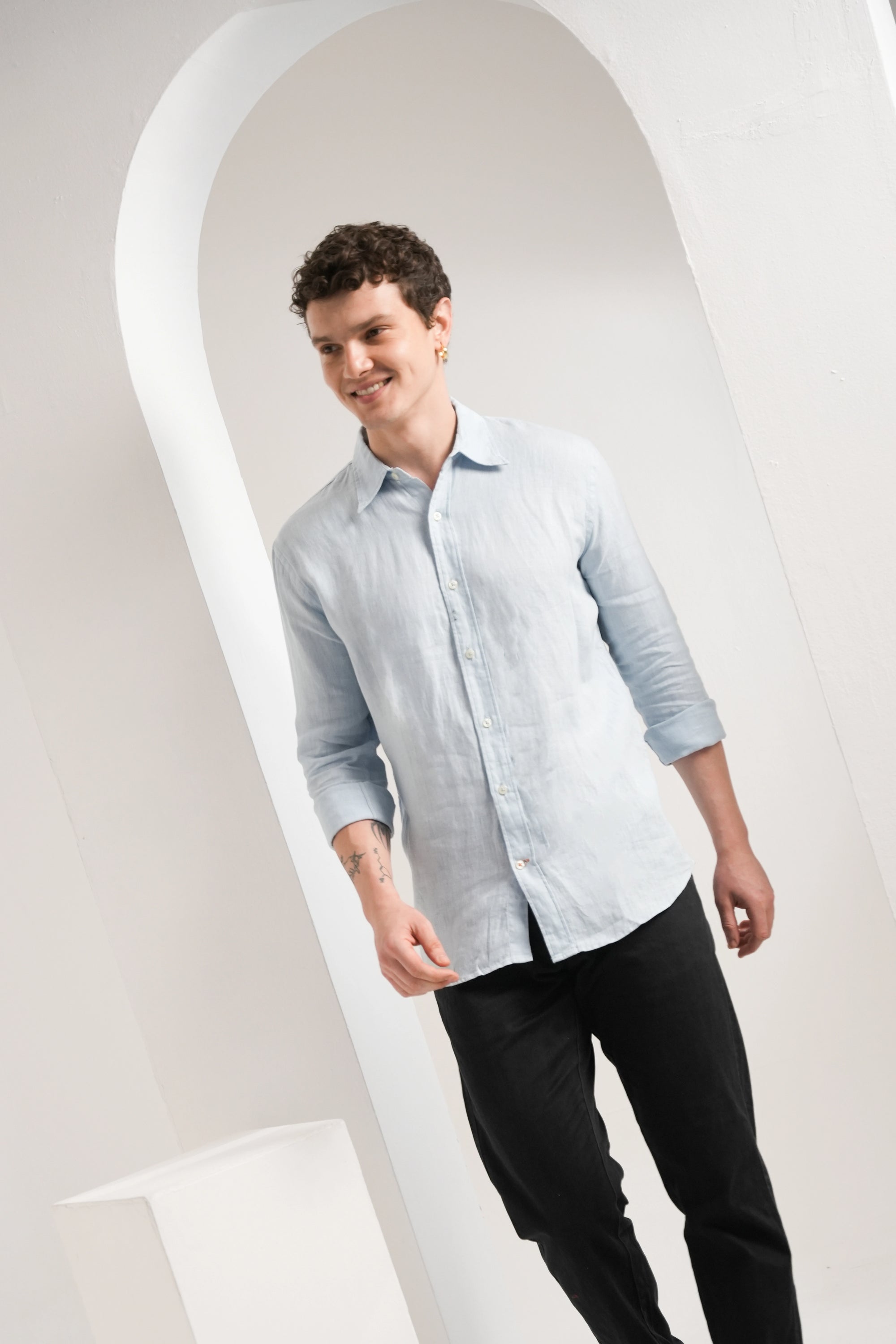 Ice Blue Linen Shirt
