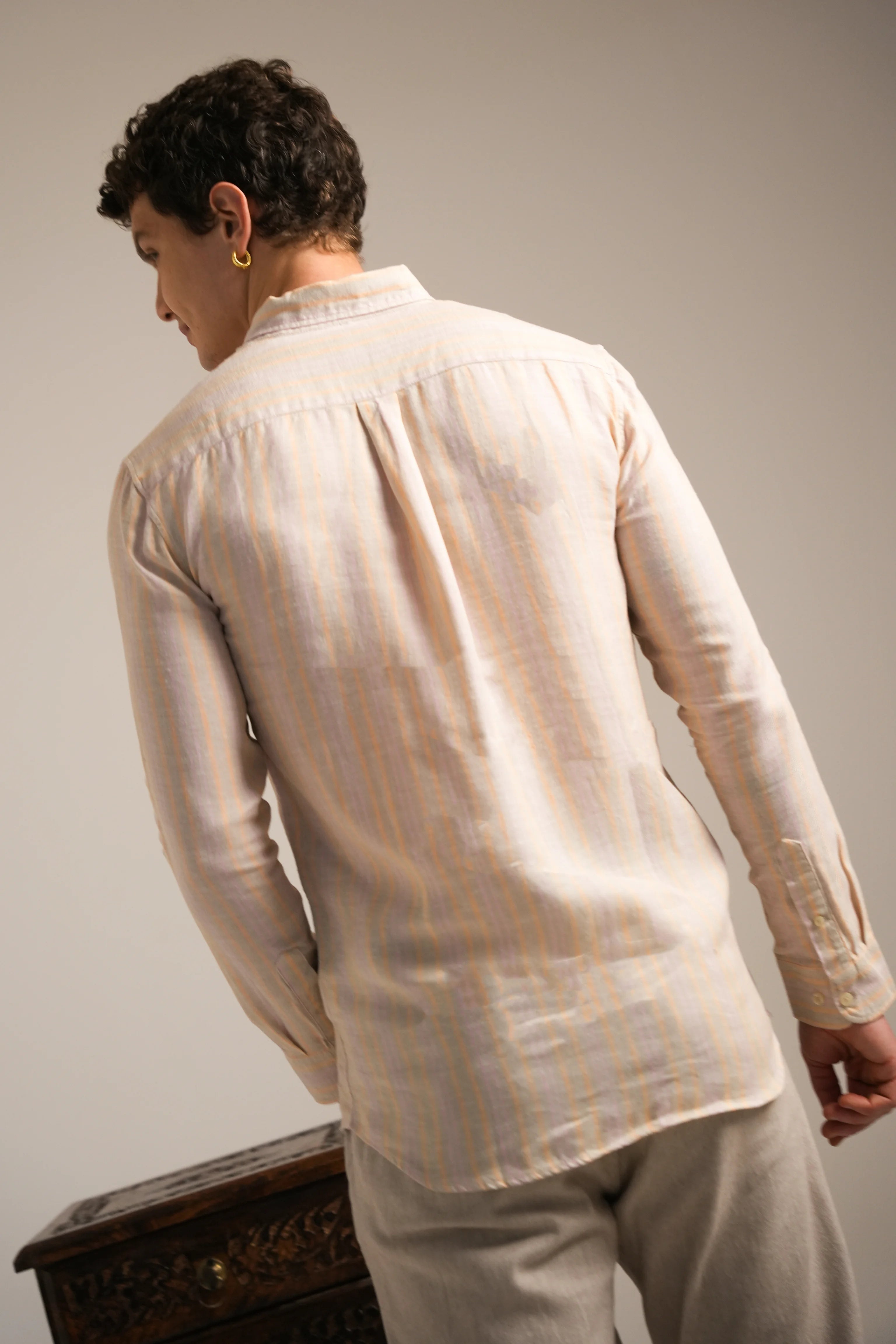 Soft Apricot Stripe Linen Shirt