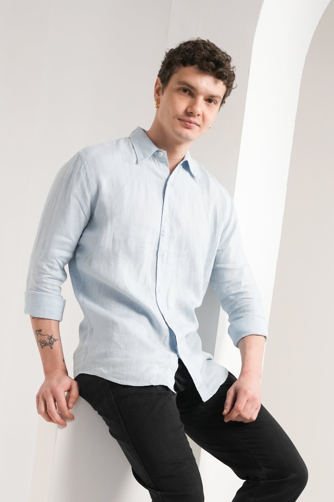 Ice Blue Linen Shirt