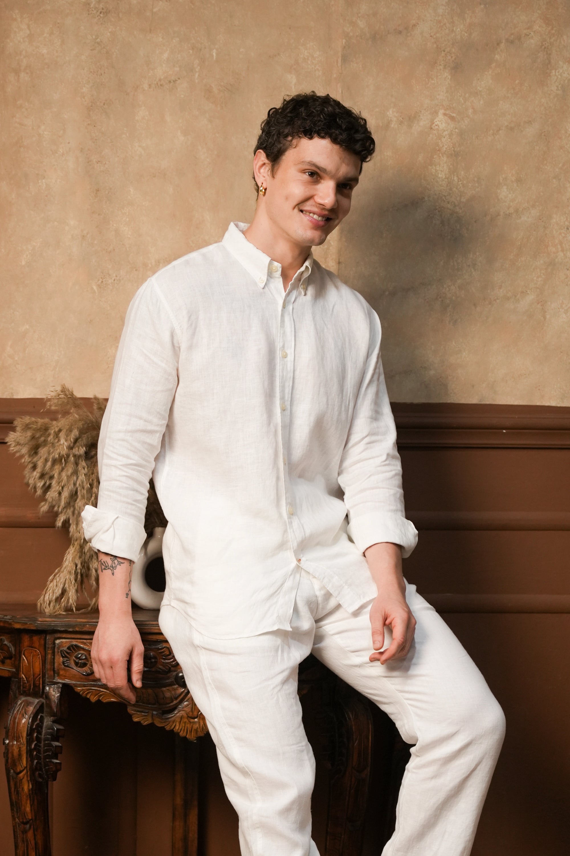 Ivory Ecru Linen Shirt