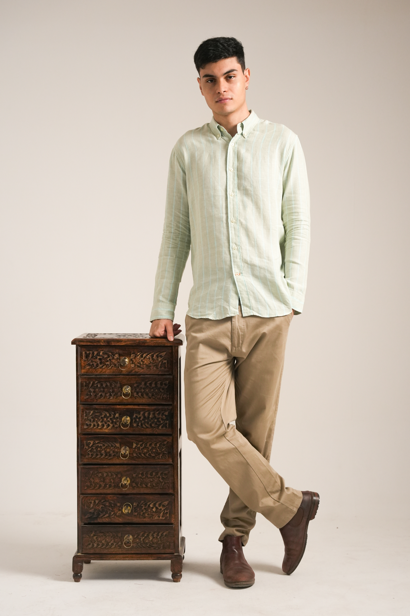 Pale Sage Stripe Linen Shirt